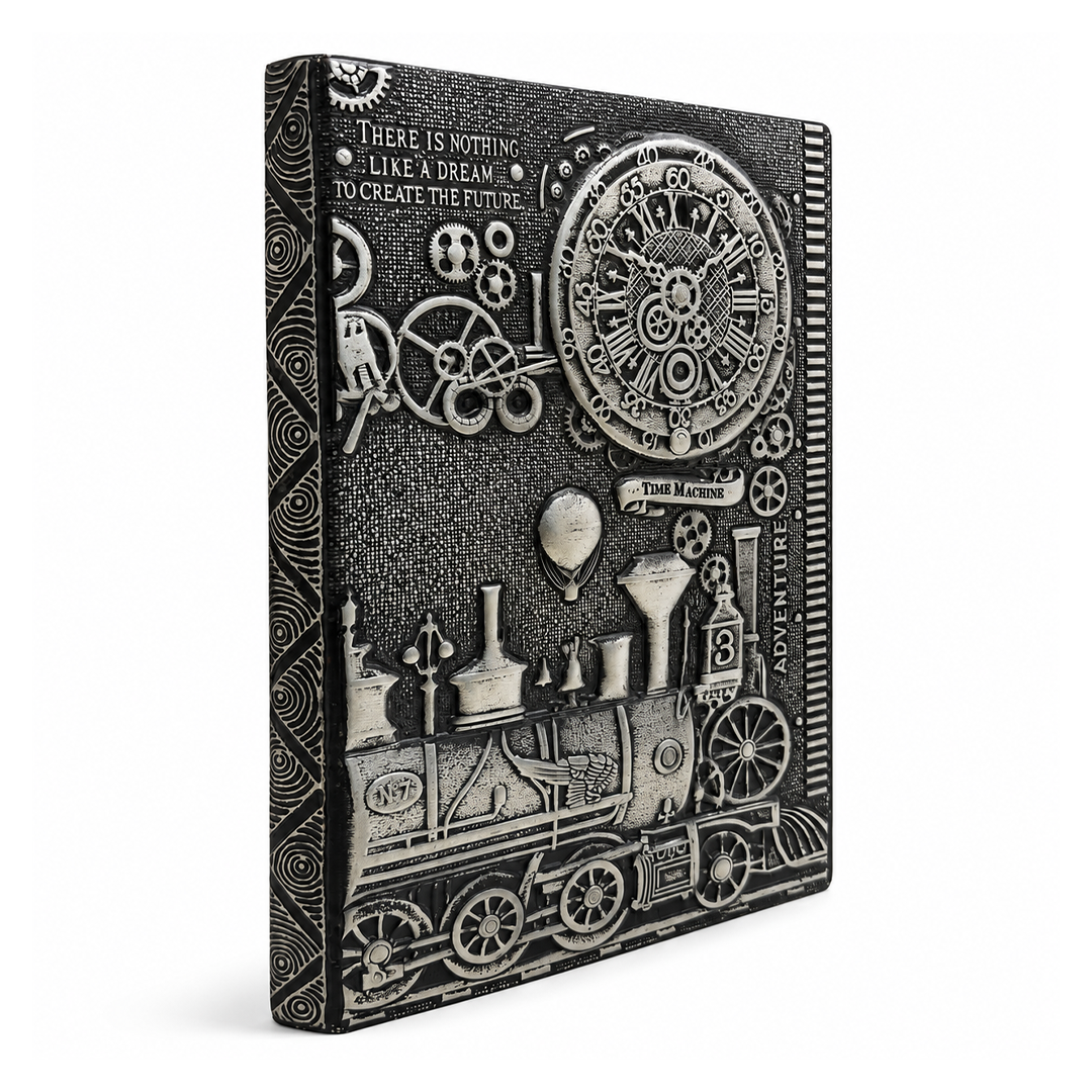 ChronoSoul – Time Machine Silver 3D Embossed Vintage Leather Journal Notebook (Limited Edition)