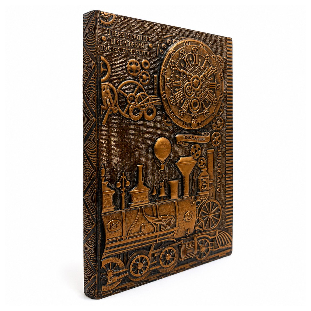 ChronoSoul – Time Machine Red Copper 3D Embossed Vintage Leather Journal Notebook (Limited Edition)