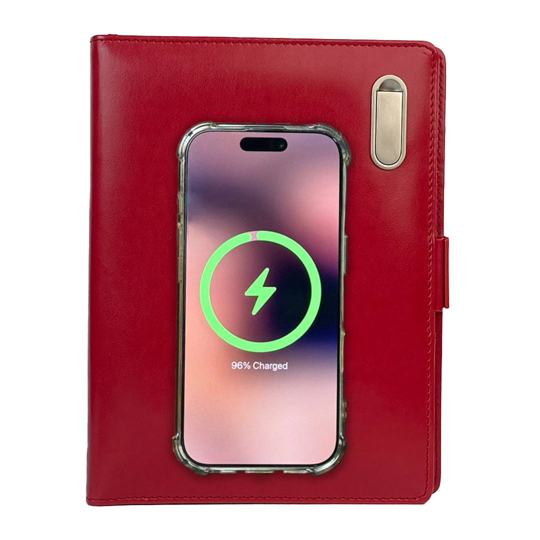 Next Gen - Smart Wireless Charging 8000 mAh Powerbank Notebook with 16 GB Pendrive - (Free Name Personalisation) - Red