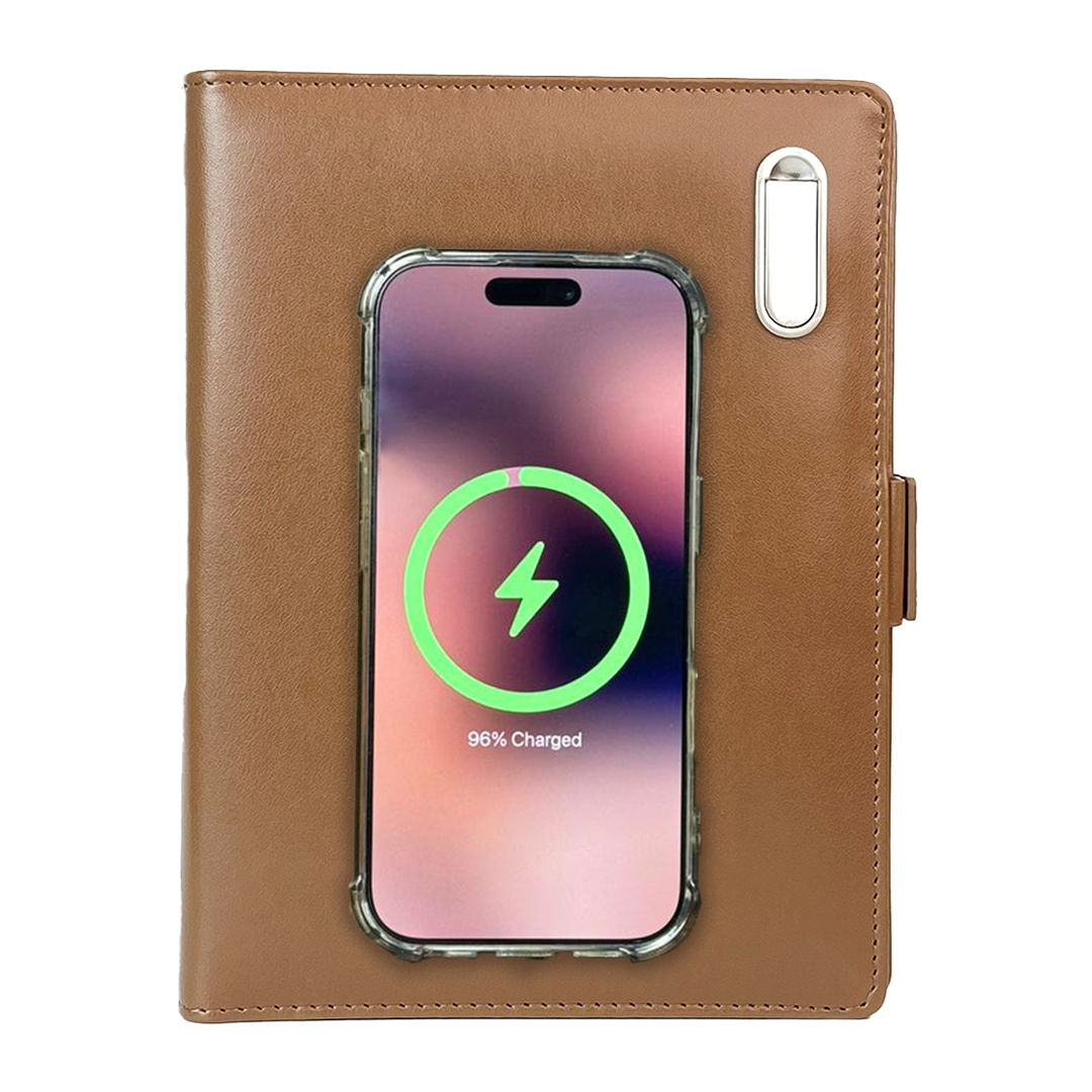 Next Gen - Smart Wireless Charging 8000 mAh Powerbank Notebook with 16 GB Pendrive - (Free Name Personalisation) - Tan