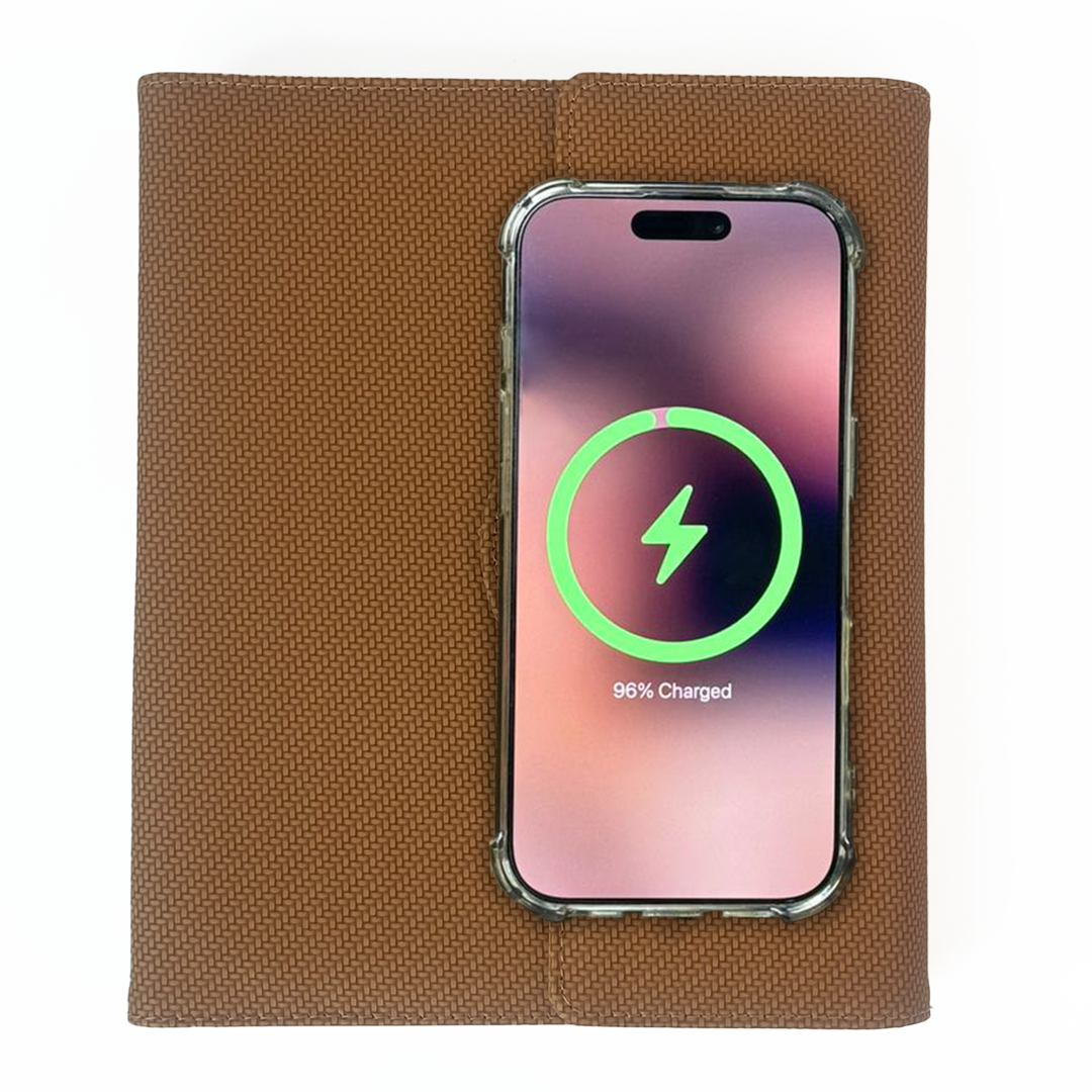 Sparq Smart – Wireless Charging Powerbank Ringbinder Notebook - Tan