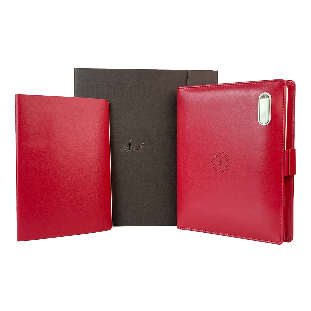 Next Gen - Smart Wireless Charging 8000 mAh Powerbank Notebook with 16 GB Pendrive - (Free Name Personalisation) - Red