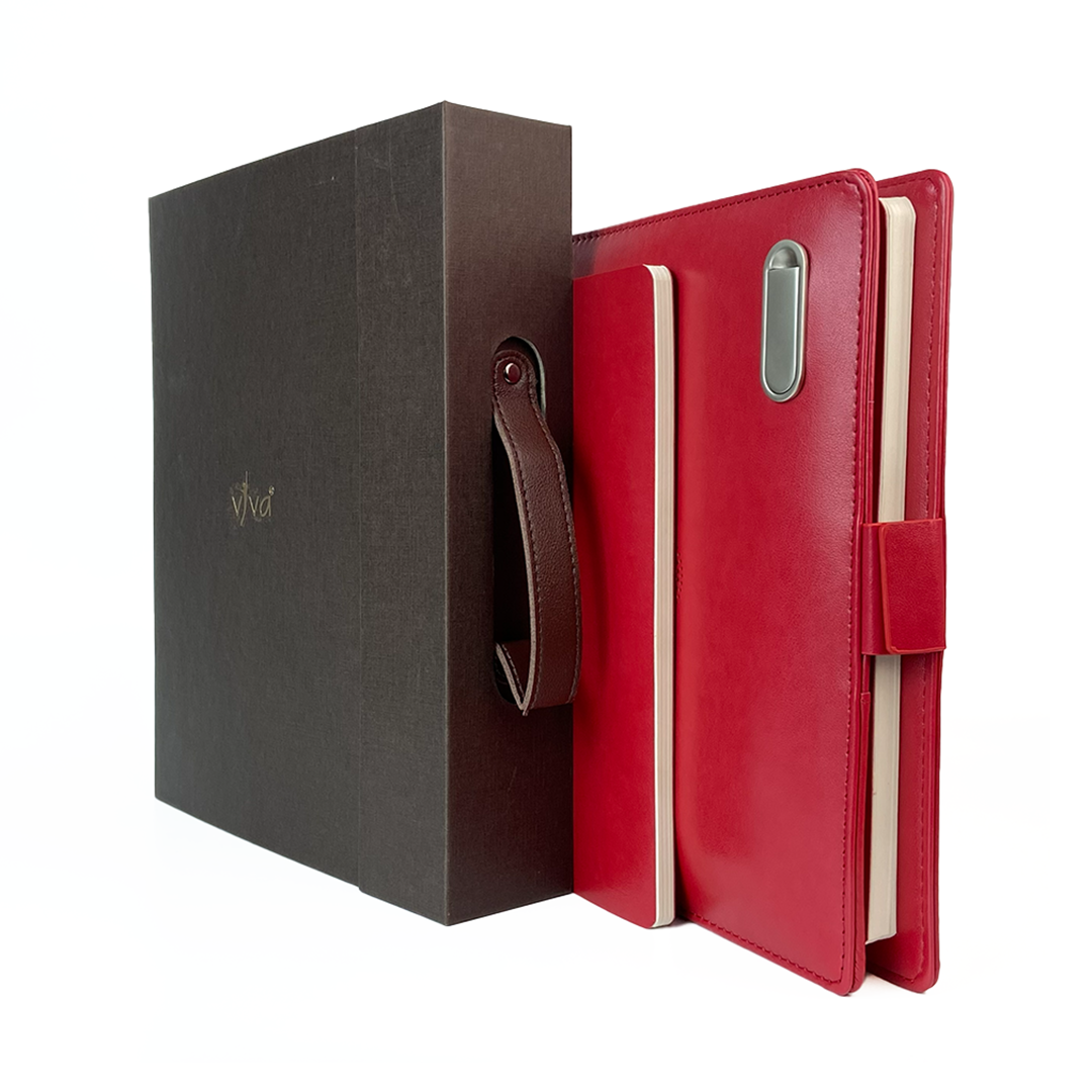 Next Gen - Smart Wireless Charging 8000 mAh Powerbank Notebook with 16 GB Pendrive - (Free Name Personalisation) - Red