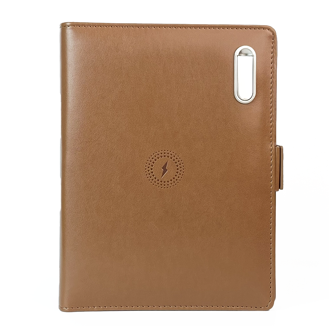 Next Gen - Smart Wireless Charging 8000 mAh Powerbank Notebook with 16 GB Pendrive - (Free Name Personalisation) - Tan