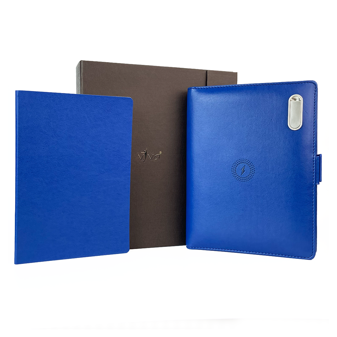 Next Gen - Smart Wireless Charging 8000 mAh Powerbank Notebook with 16 GB Pendrive - (Free Name Personalisation) - Blue