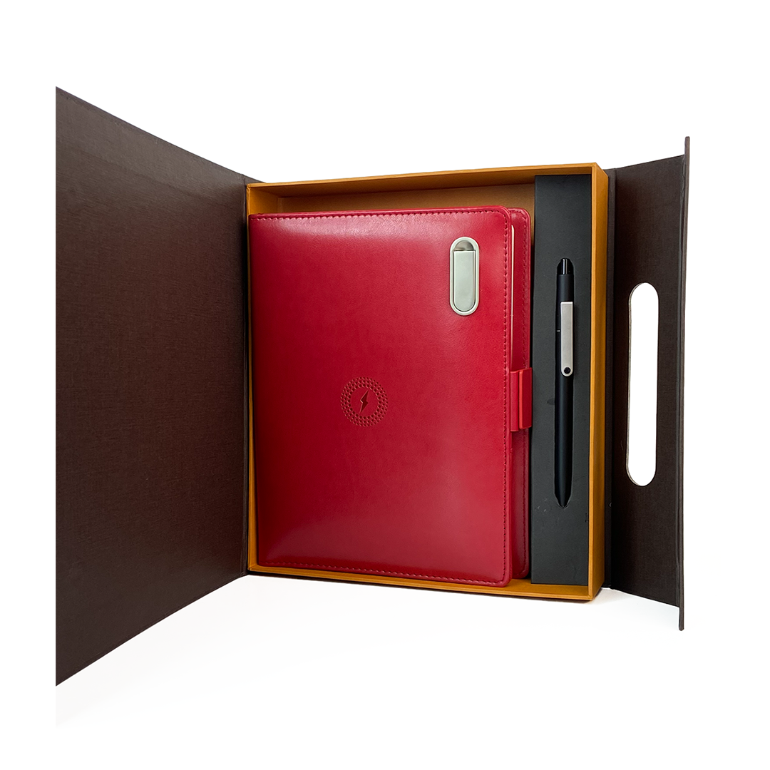Next Gen - Smart Wireless Charging 8000 mAh Powerbank Notebook with 16 GB Pendrive - (Free Name Personalisation) - Red
