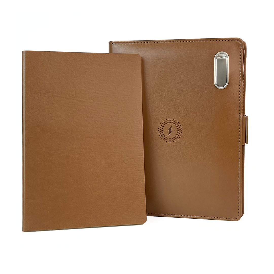 Next Gen - Smart Wireless Charging 8000 mAh Powerbank Notebook with 16 GB Pendrive - (Free Name Personalisation) - Tan