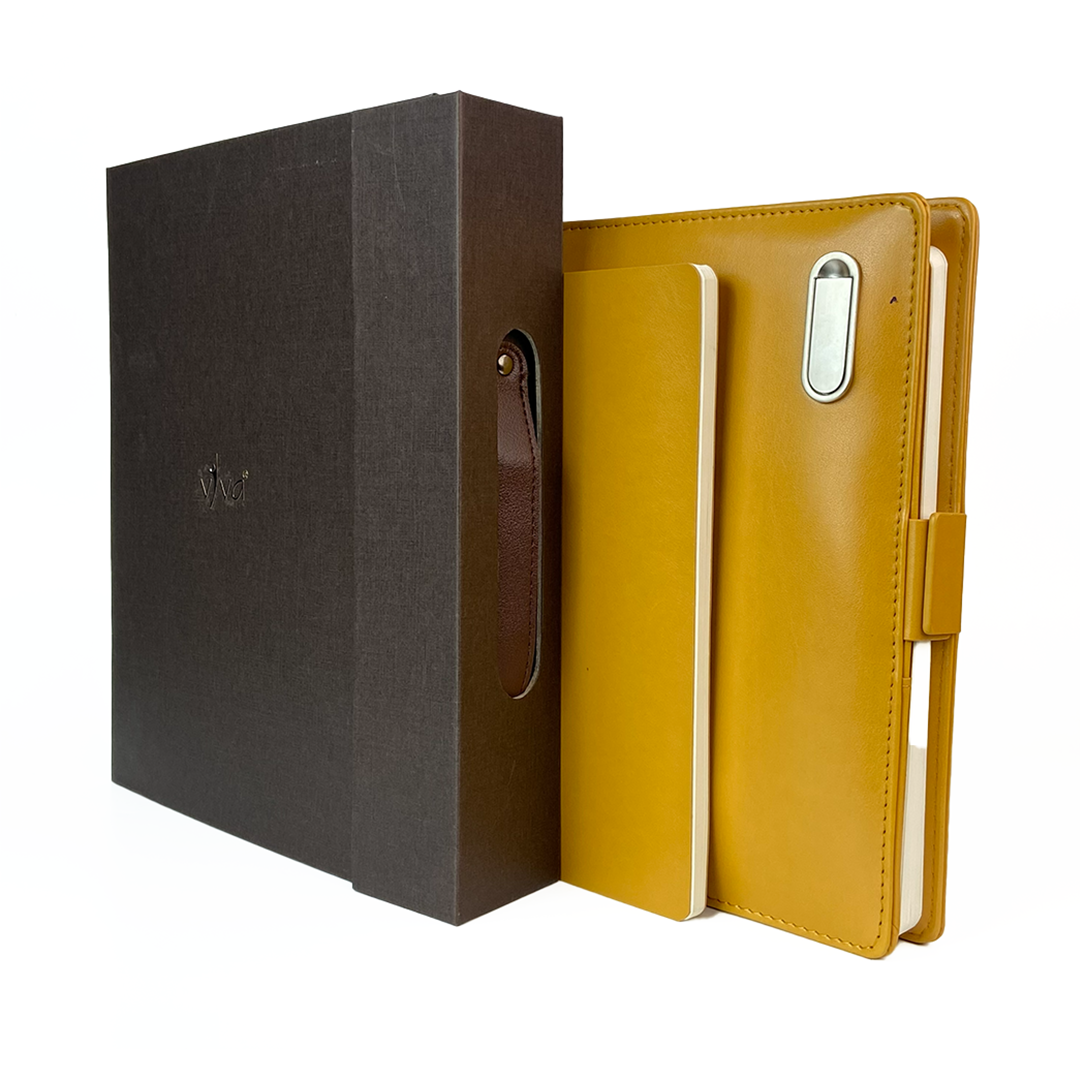 Next Gen - Smart Wireless Charging 8000 mAh Powerbank Notebook with 16 GB Pendrive - (Free Name Personalisation) - Mustard Yellow