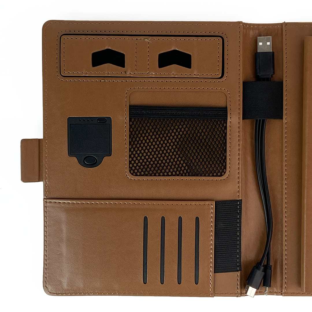 Next Gen - Smart Wireless Charging 8000 mAh Powerbank Notebook with 16 GB Pendrive - (Free Name Personalisation) - Tan