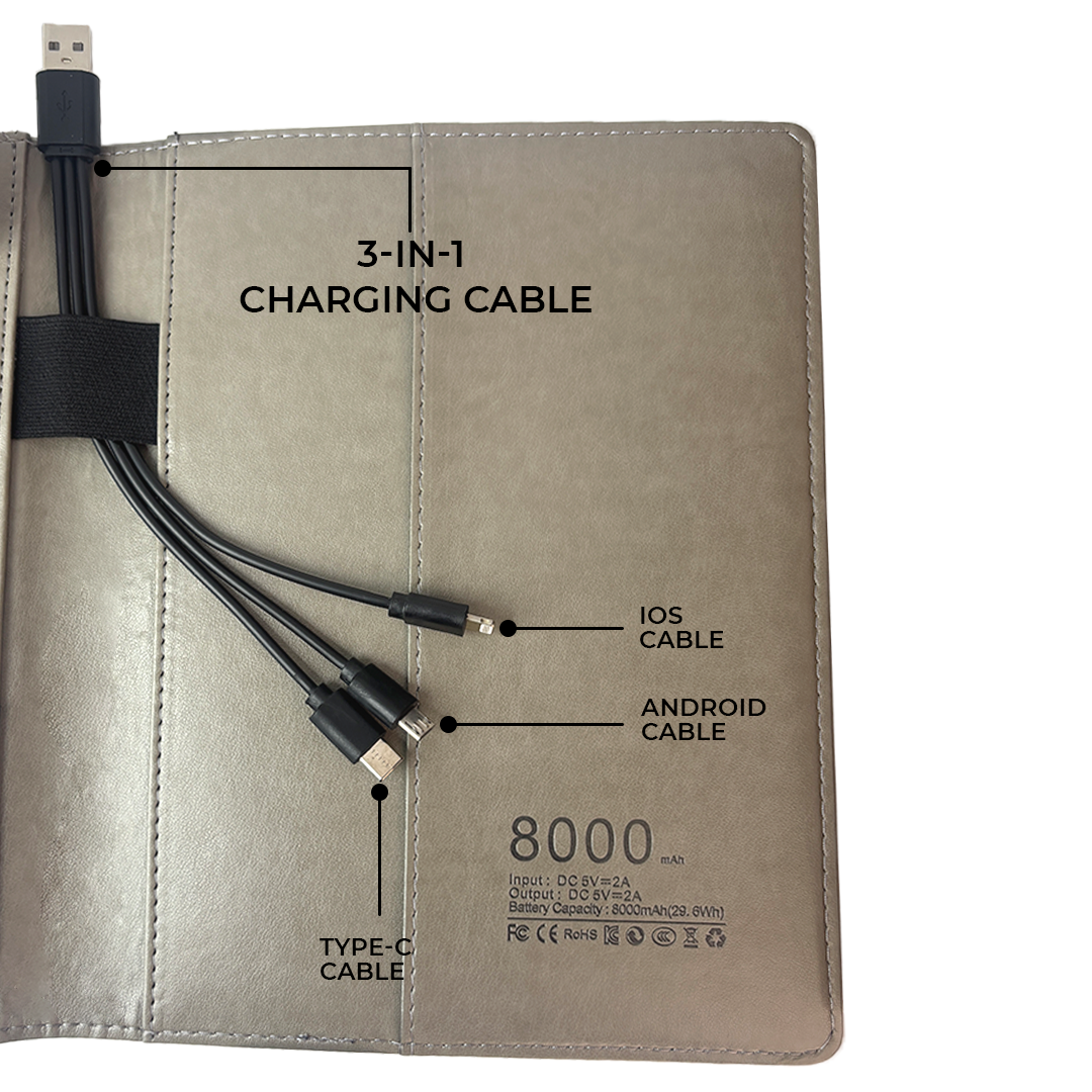 Next Gen - Smart Wireless Charging 8000 mAh Powerbank Notebook with 16 GB Pendrive - (Free Name Personalisation) - Grey