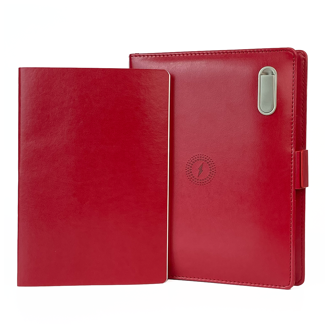Next Gen - Smart Wireless Charging 8000 mAh Powerbank Notebook with 16 GB Pendrive - (Free Name Personalisation) - Red