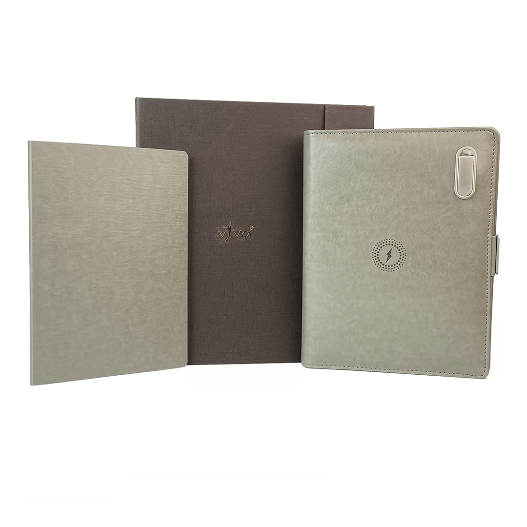 Next Gen - Smart Wireless Charging 8000 mAh Powerbank Notebook with 16 GB Pendrive - (Free Name Personalisation) - Grey