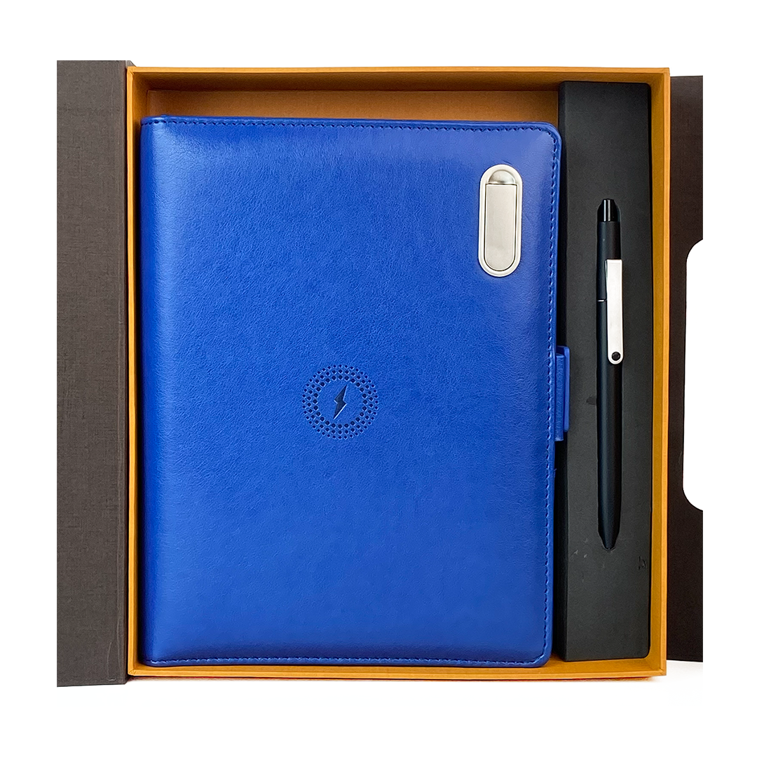 Next Gen - Smart Wireless Charging 8000 mAh Powerbank Notebook with 16 GB Pendrive - (Free Name Personalisation) - Blue
