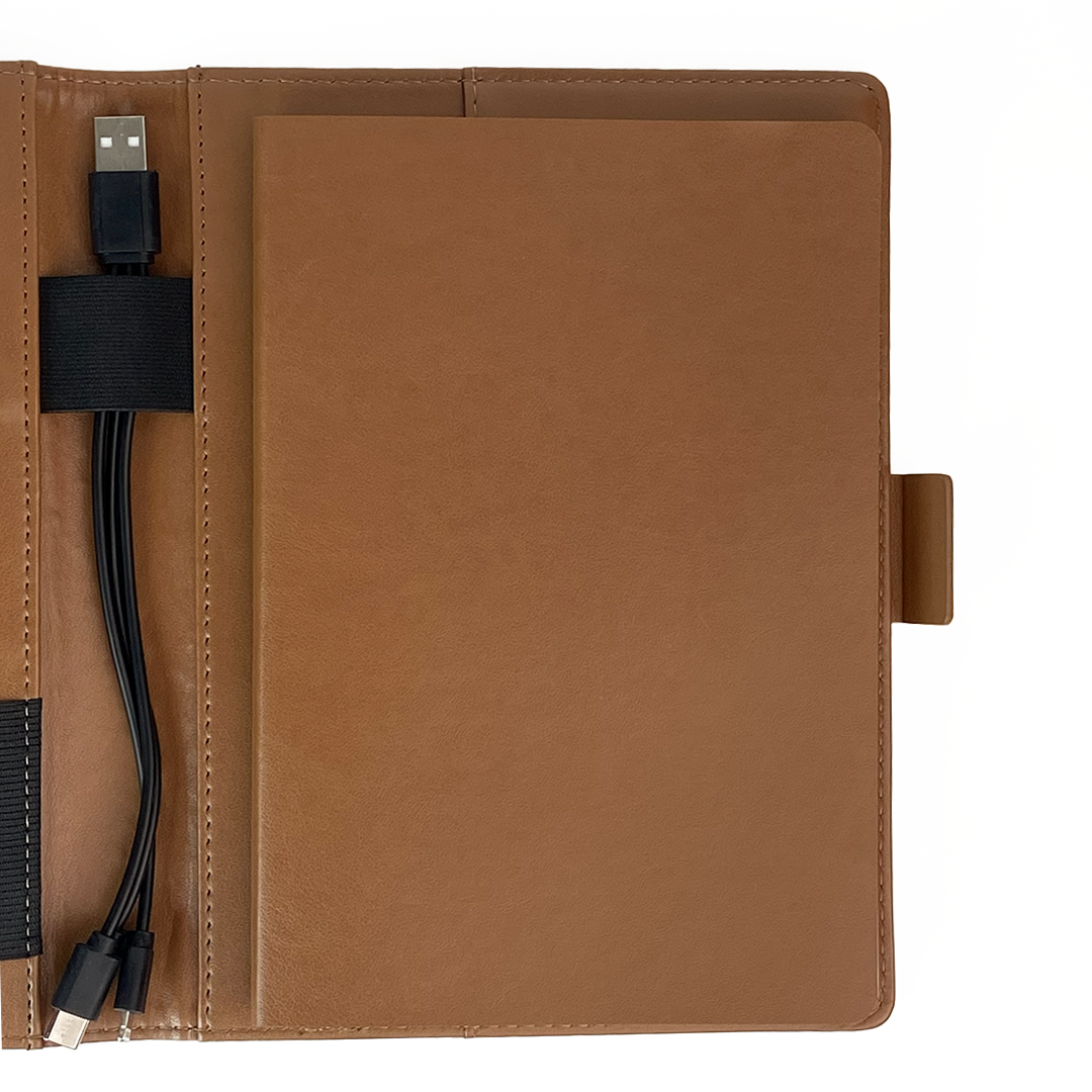 Next Gen - Smart Wireless Charging 8000 mAh Powerbank Notebook with 16 GB Pendrive - (Free Name Personalisation) - Tan