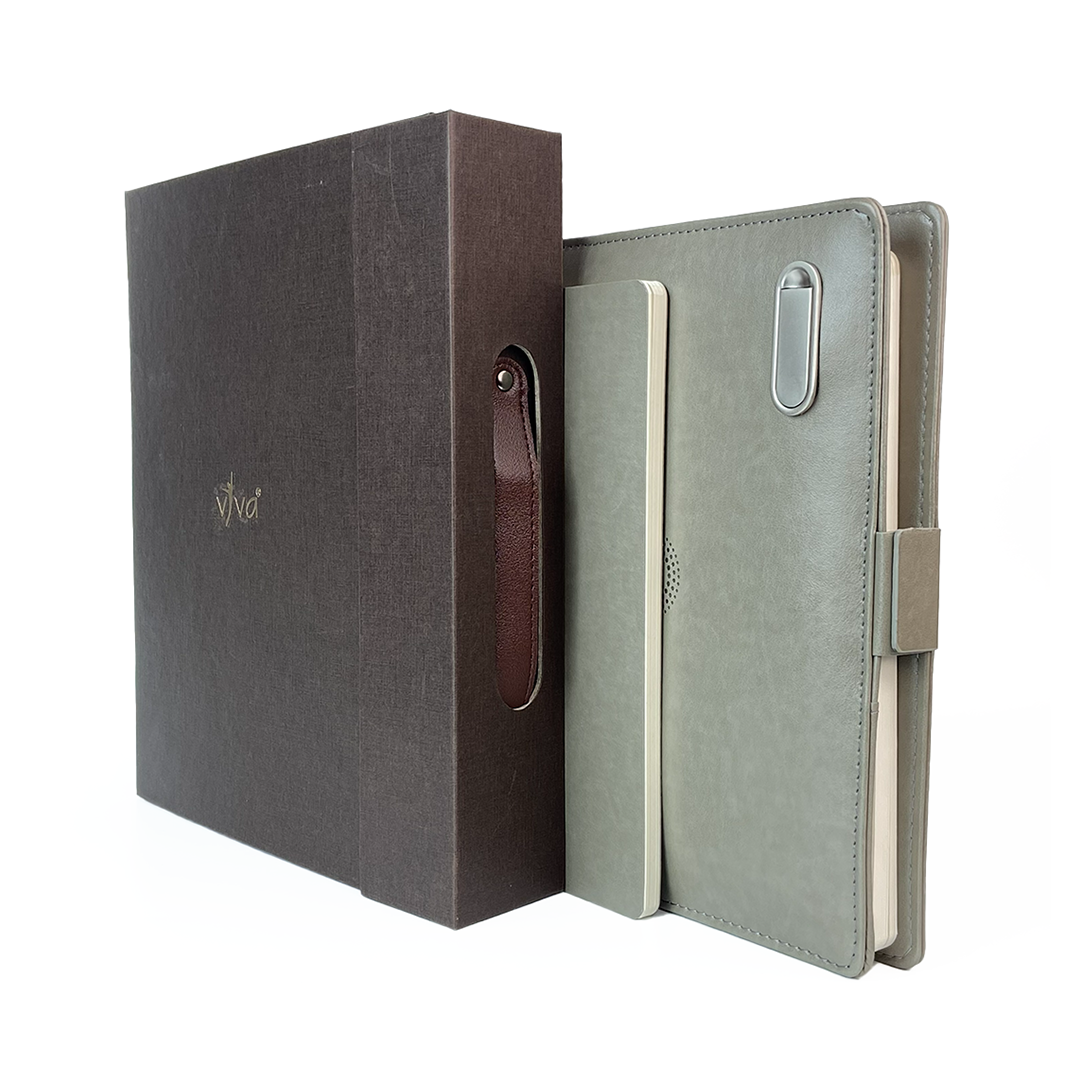 Next Gen - Smart Wireless Charging 8000 mAh Powerbank Notebook with 16 GB Pendrive - (Free Name Personalisation) - Grey