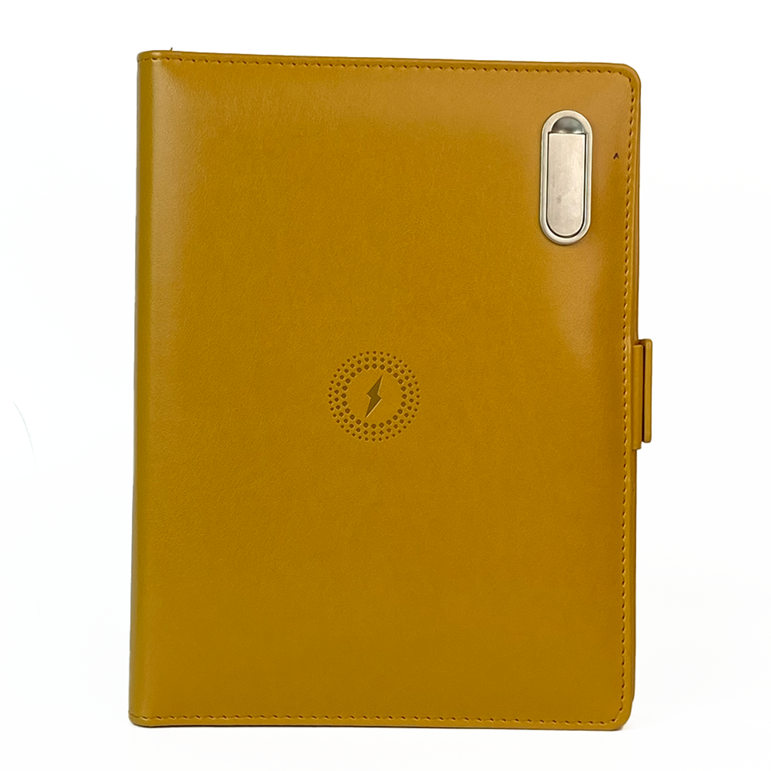 Next Gen - Smart Wireless Charging 8000 mAh Powerbank Notebook with 16 GB Pendrive - (Free Name Personalisation) - Mustard Yellow