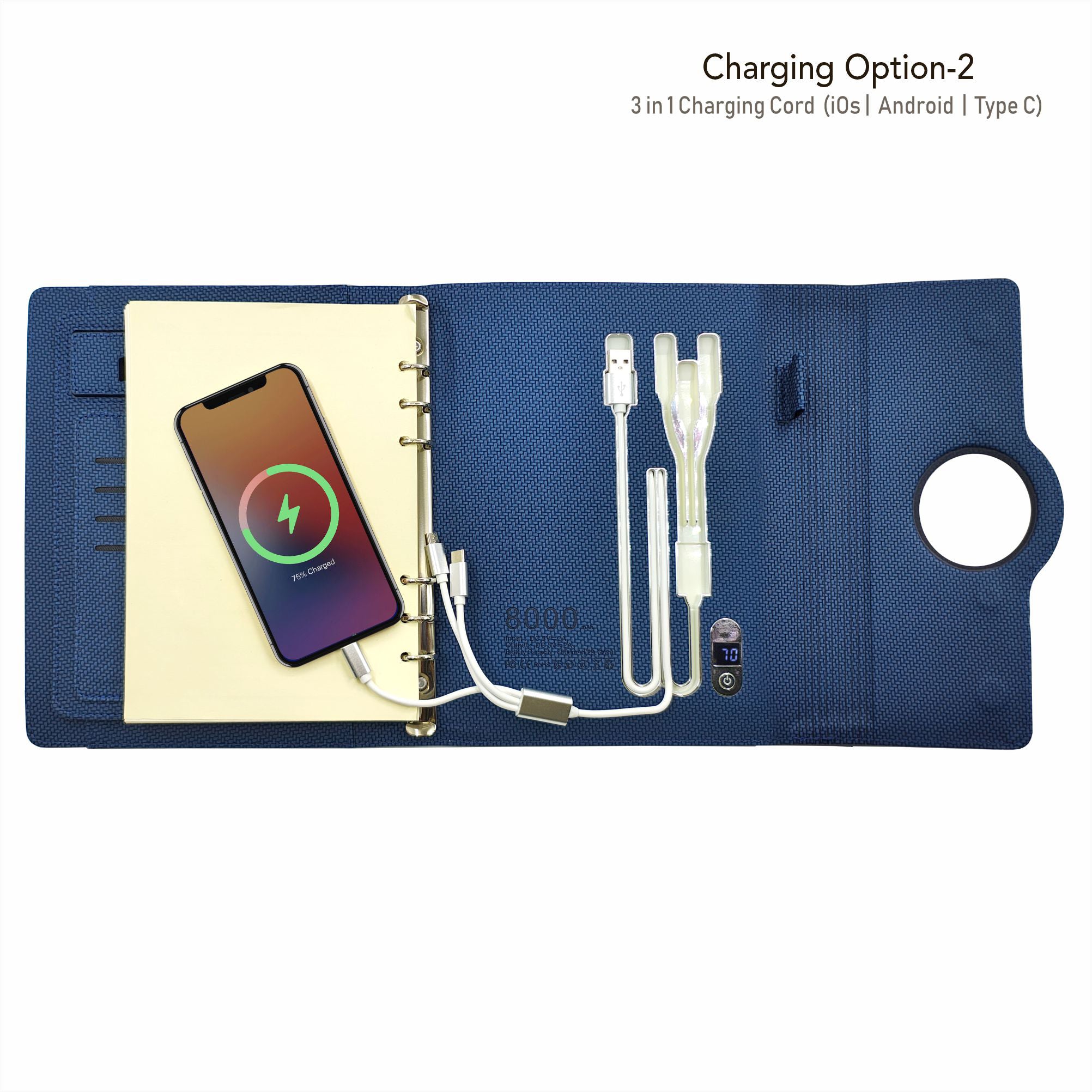 Sparq Smart Wireless Charging 8000 mAh Powerbank Notebook (Free Name Personalisation) - Navy Blue