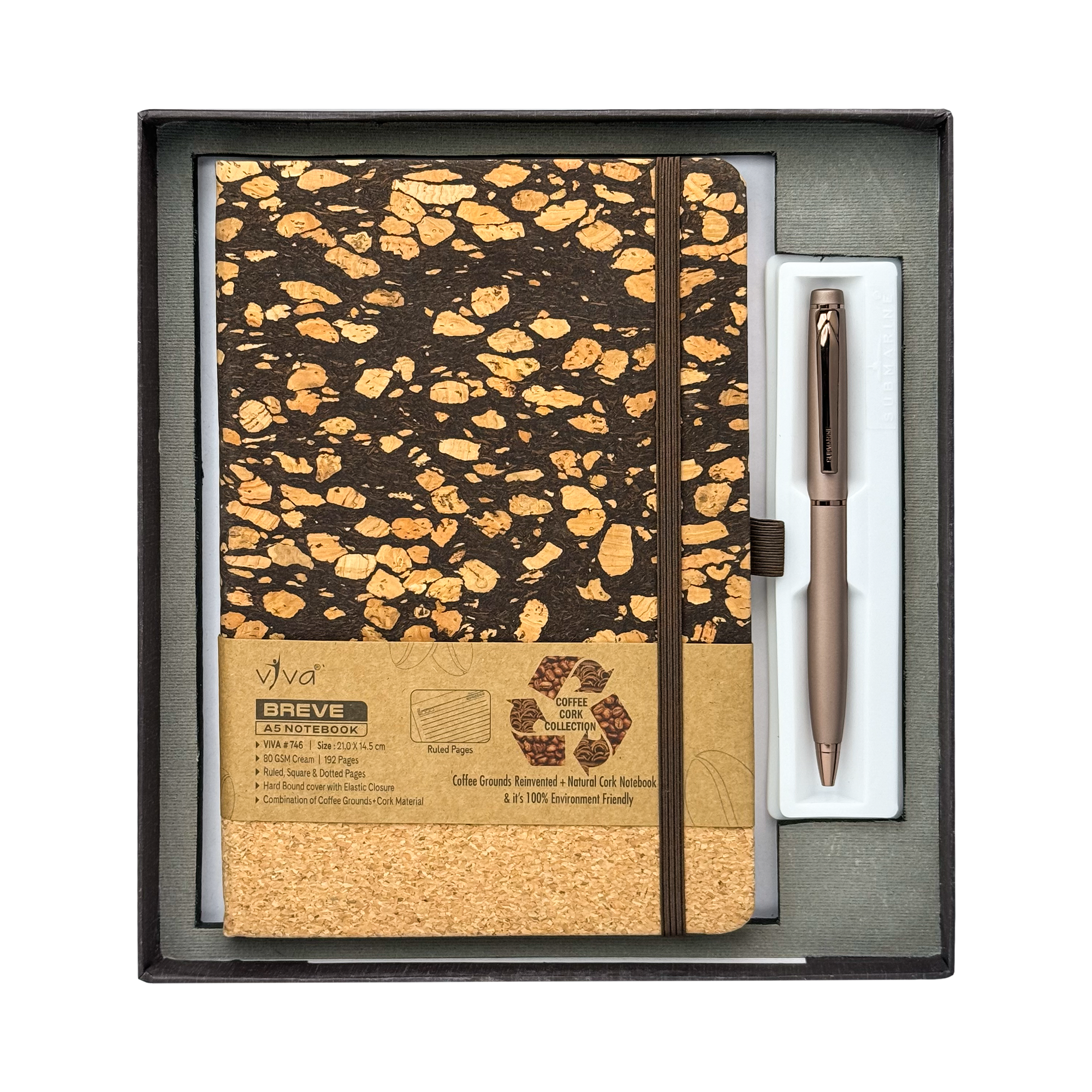 Breve Coffee Notebook & Submarine Espresso Coffee Pen Gift Set - Viva Global