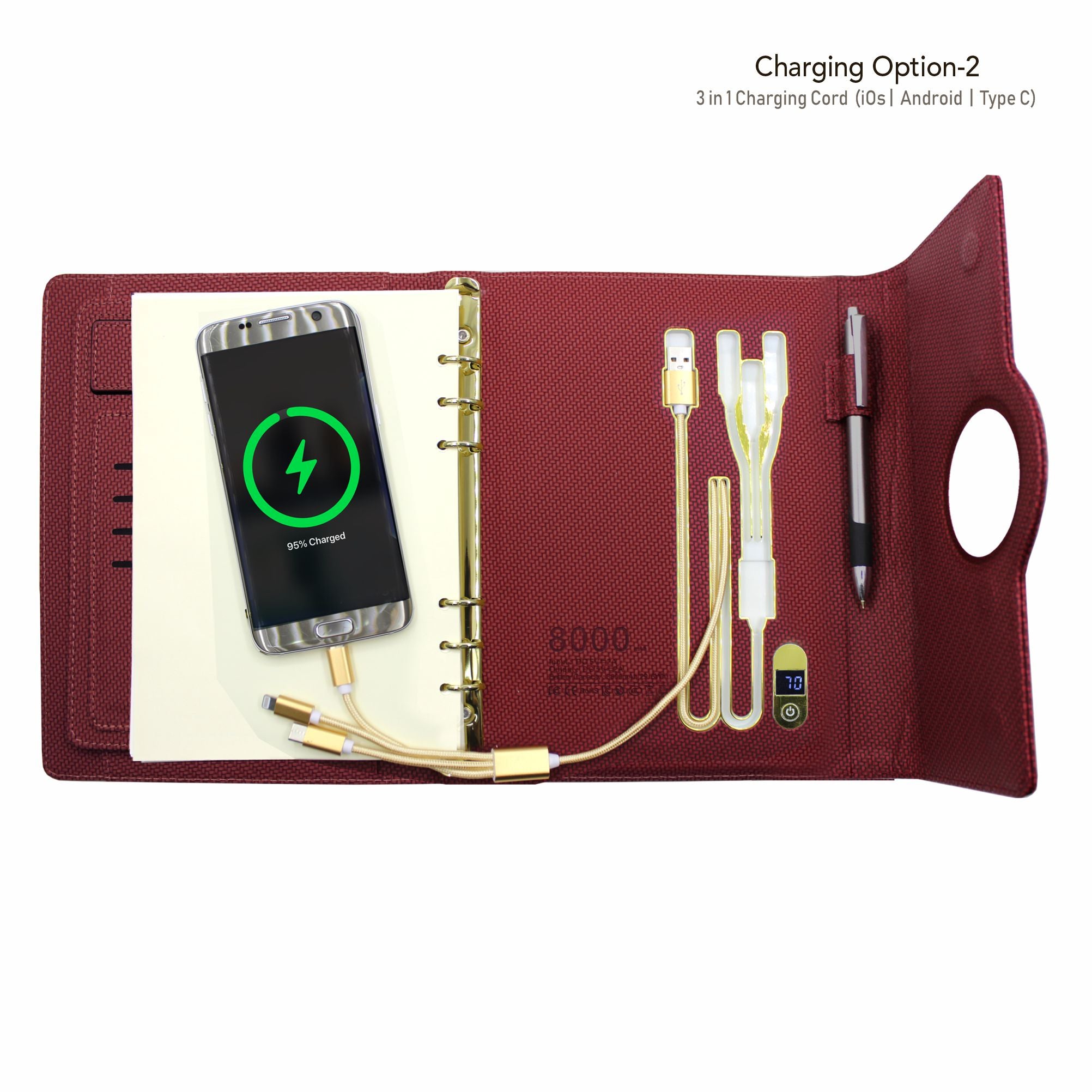Sparq Smart Wireless Charging 8000 mAh Powerbank Notebook (Free Name Personalisation) - Burgundy