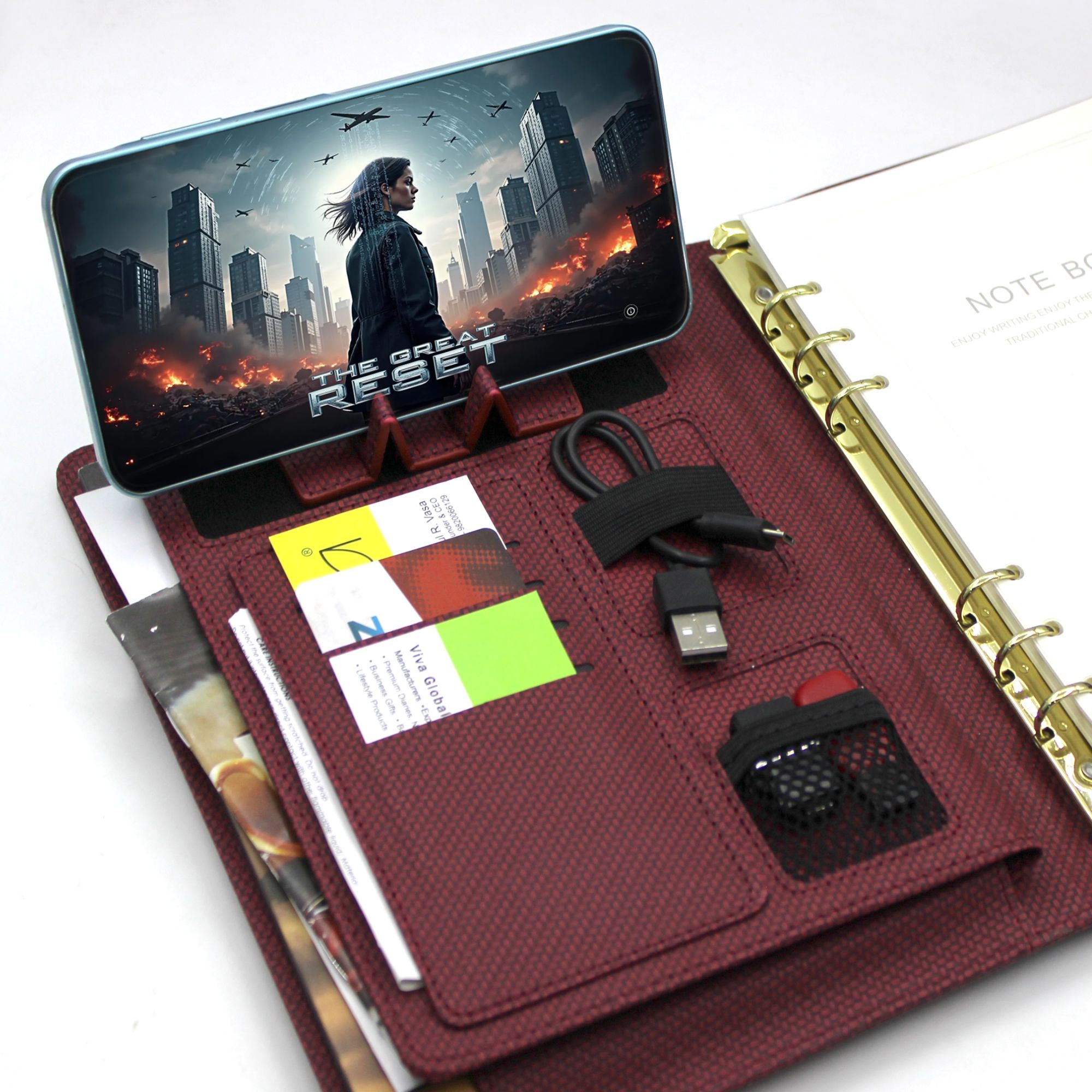 Sparq Smart Wireless Charging 8000 mAh Powerbank Notebook (Free Name Personalisation) - Burgundy