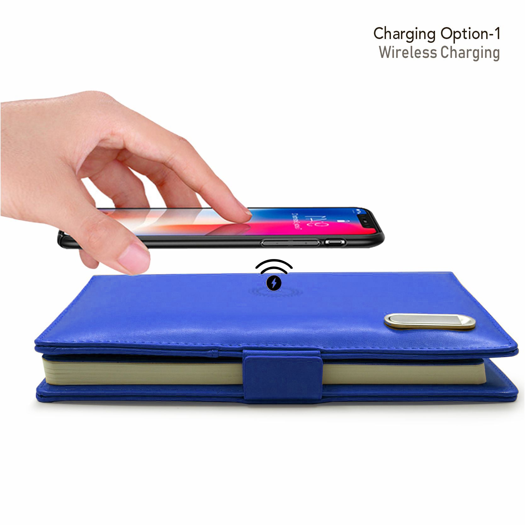 Next Gen - Smart Wireless Charging 8000 mAh Powerbank Notebook with 16 GB Pendrive - (Free Name Personalisation) - Blue