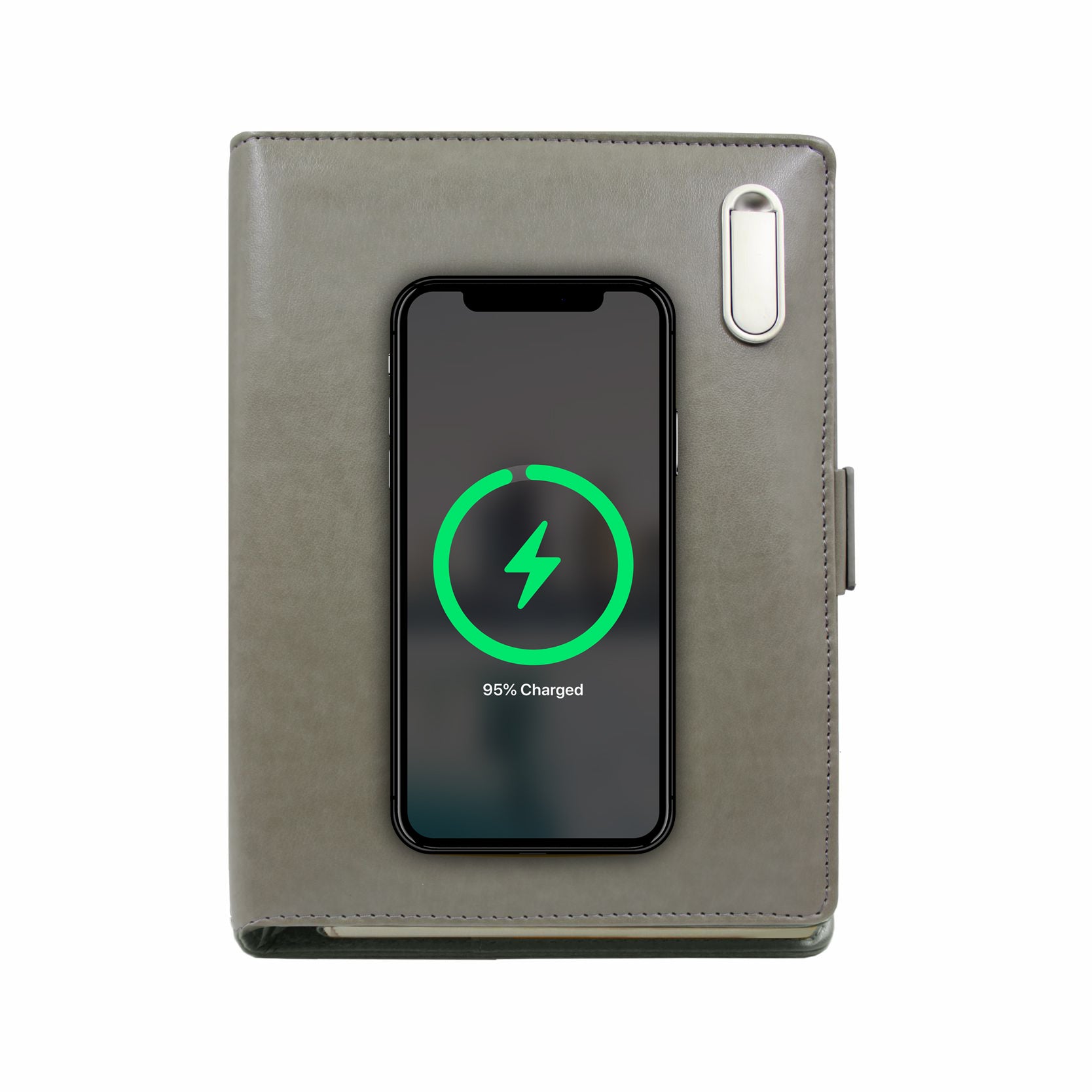 Next Gen - Smart Wireless Charging 8000 mAh Powerbank Notebook with 16 GB Pendrive - (Free Name Personalisation) - Grey