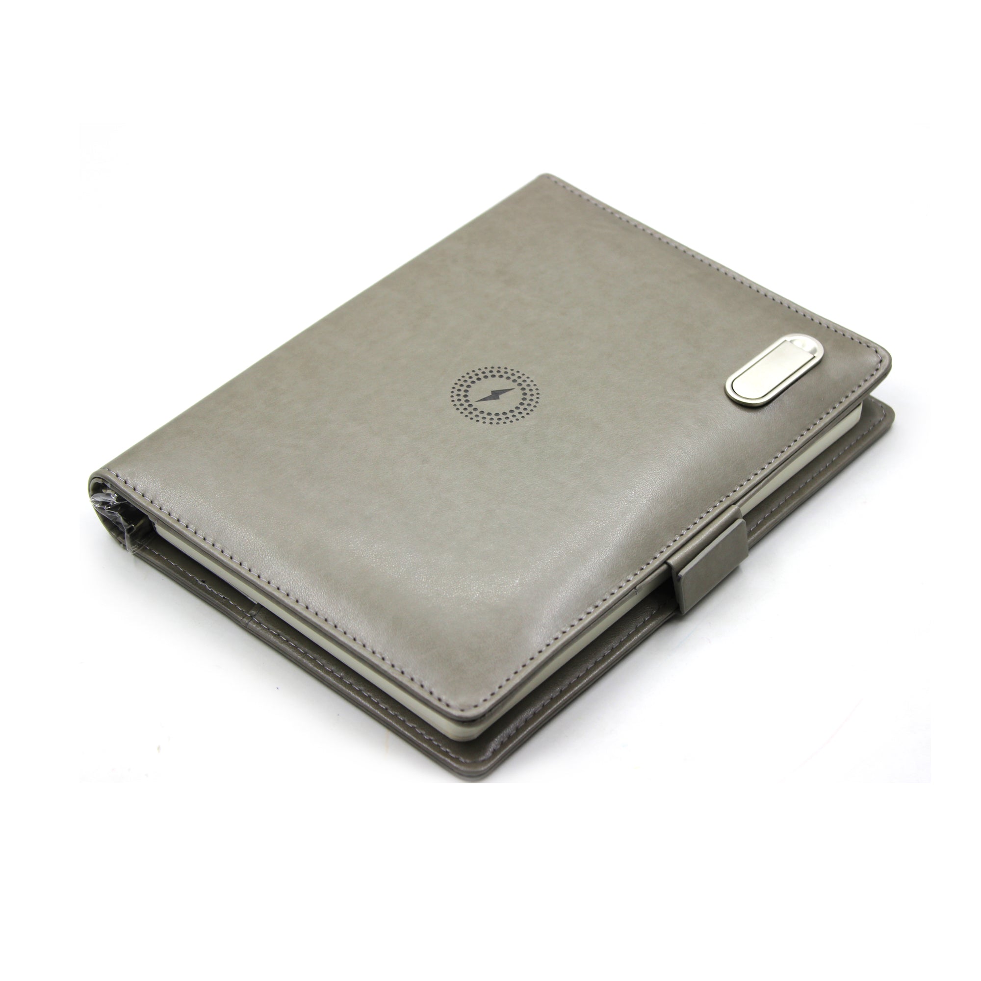 Next Gen - Smart Wireless Charging 8000 mAh Powerbank Notebook with 16 GB Pendrive - (Free Name Personalisation) - Grey