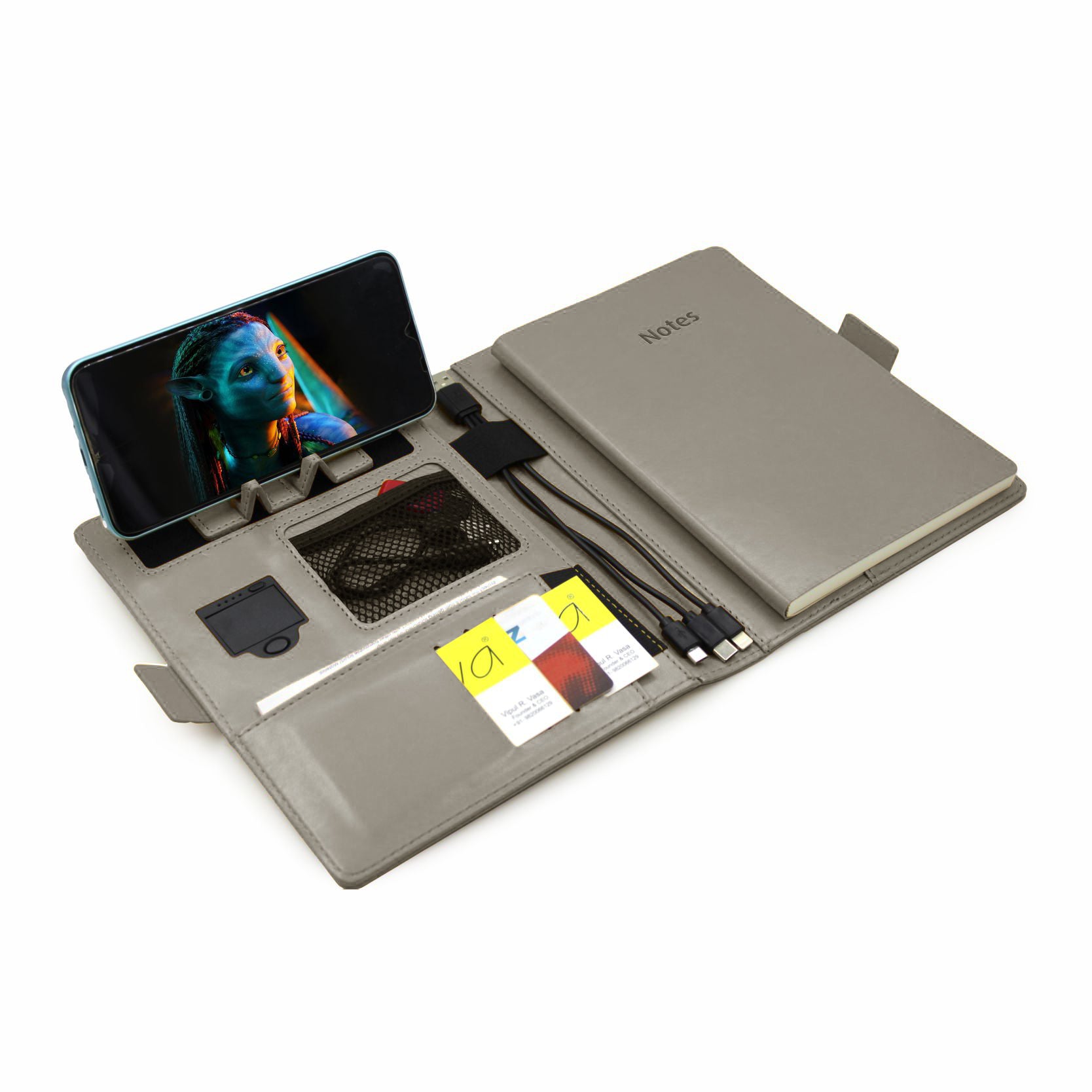 Next Gen - Smart Wireless Charging 8000 mAh Powerbank Notebook with 16 GB Pendrive - (Free Name Personalisation) - Grey