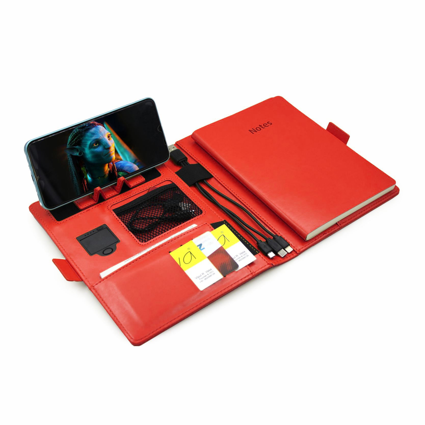 Next Gen - Smart Wireless Charging 8000 mAh Powerbank Notebook with 16 GB Pendrive - (Free Name Personalisation) - Red