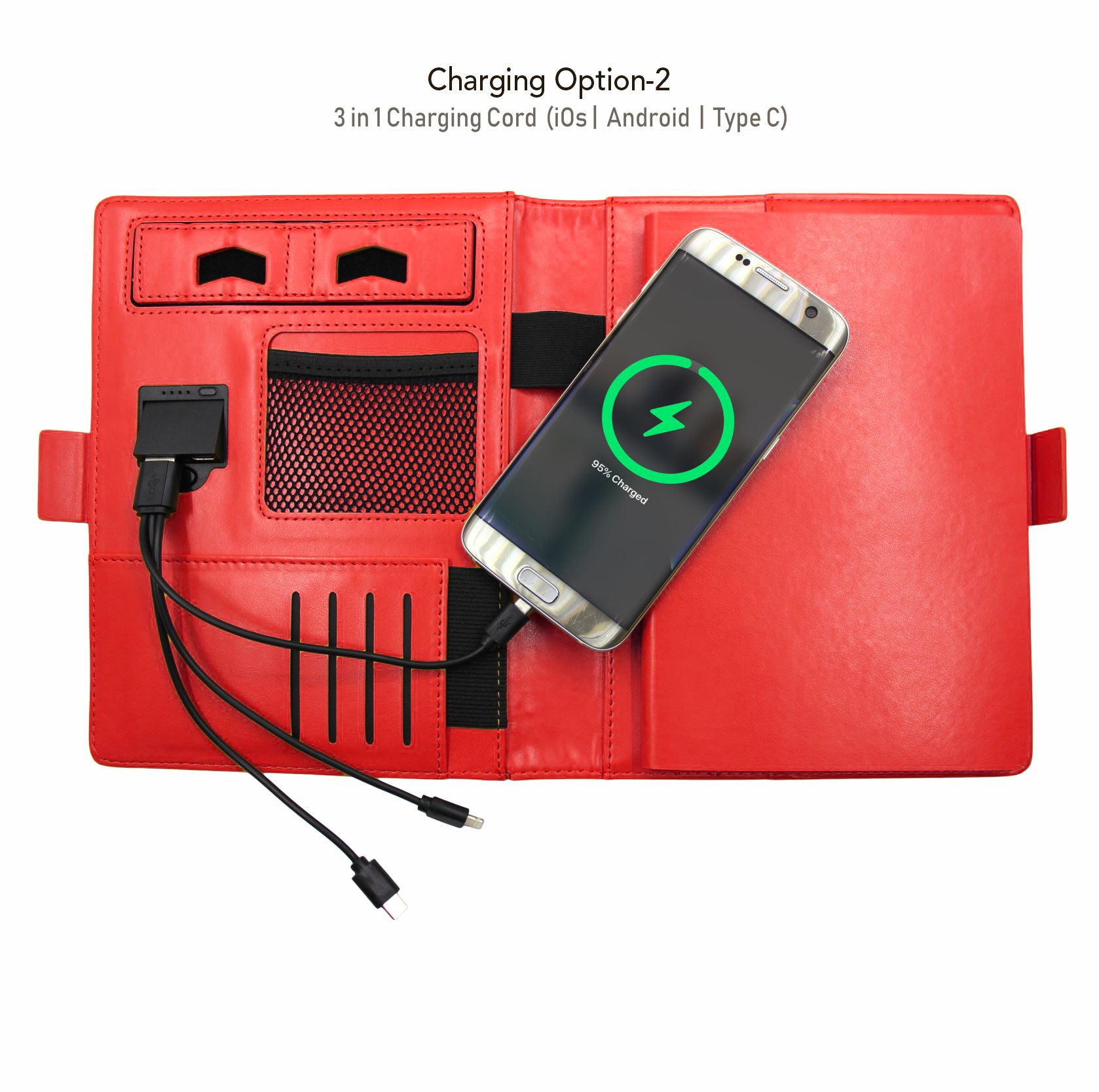 Next Gen - Smart Wireless Charging 8000 mAh Powerbank Notebook with 16 GB Pendrive - (Free Name Personalisation) - Red