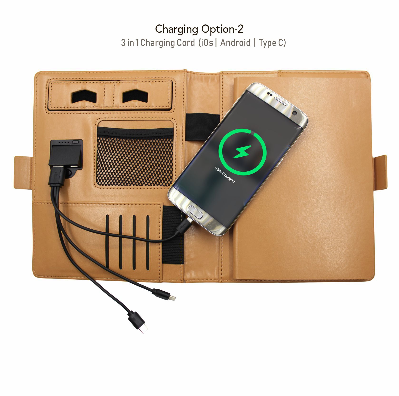 Next Gen - Smart Wireless Charging 8000 mAh Powerbank Notebook with 16 GB Pendrive - (Free Name Personalisation) - Tan