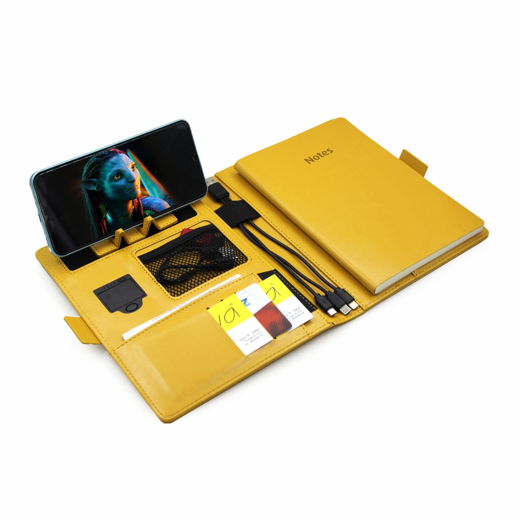 Next Gen - Smart Wireless Charging 8000 mAh Powerbank Notebook with 16 GB Pendrive - (Free Name Personalisation) - Mustard Yellow