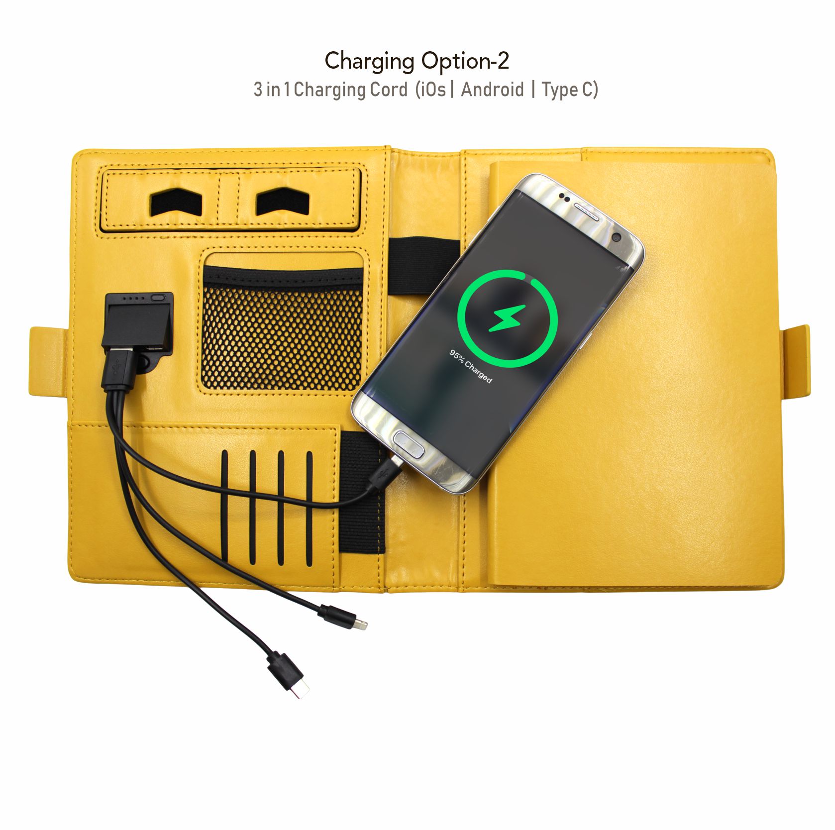Next Gen - Smart Wireless Charging 8000 mAh Powerbank Notebook with 16 GB Pendrive - (Free Name Personalisation) - Mustard Yellow