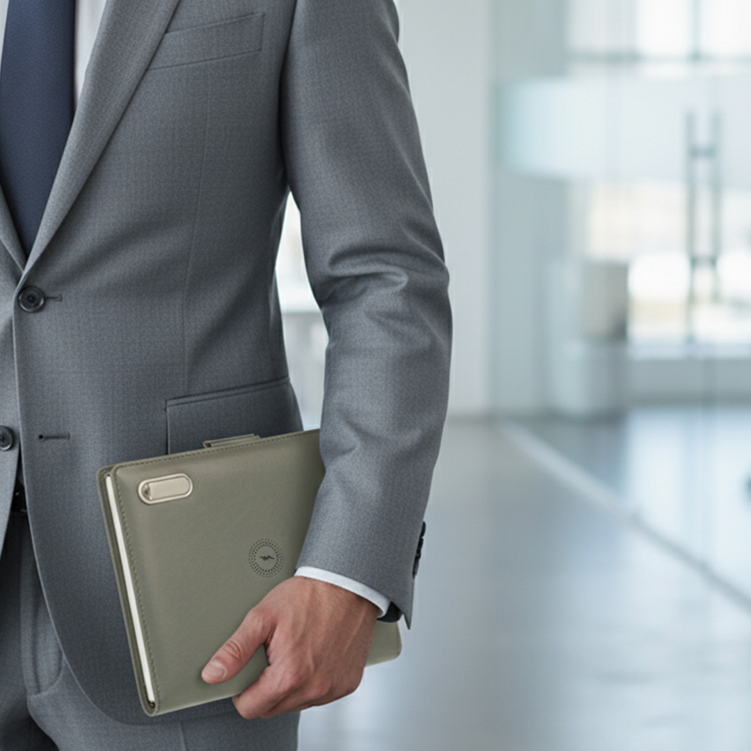 Next Gen - Smart Wireless Charging 8000 mAh Powerbank Notebook with 16 GB Pendrive - (Free Name Personalisation) - Grey