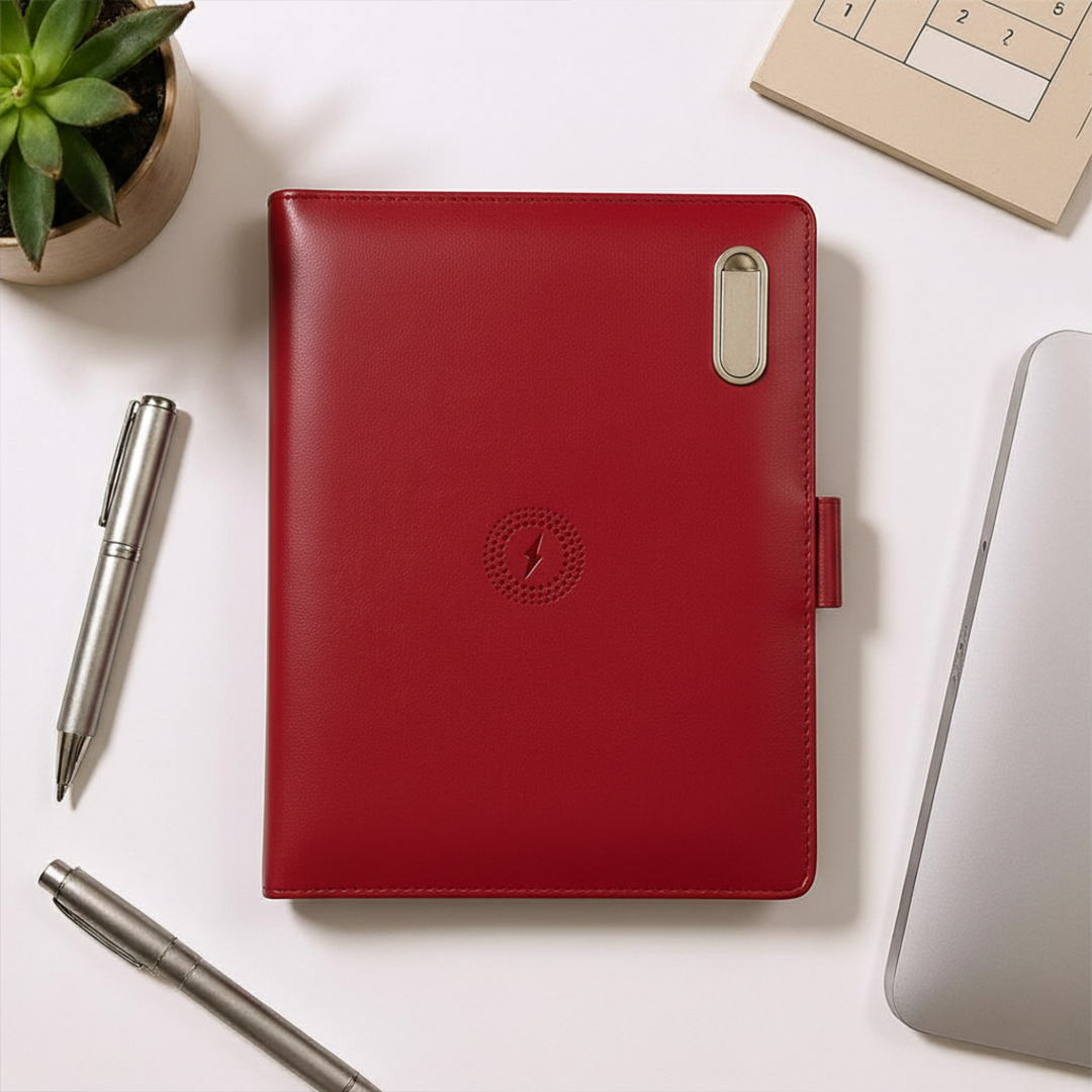 Next Gen - Smart Wireless Charging 8000 mAh Powerbank Notebook with 16 GB Pendrive - (Free Name Personalisation) - Red