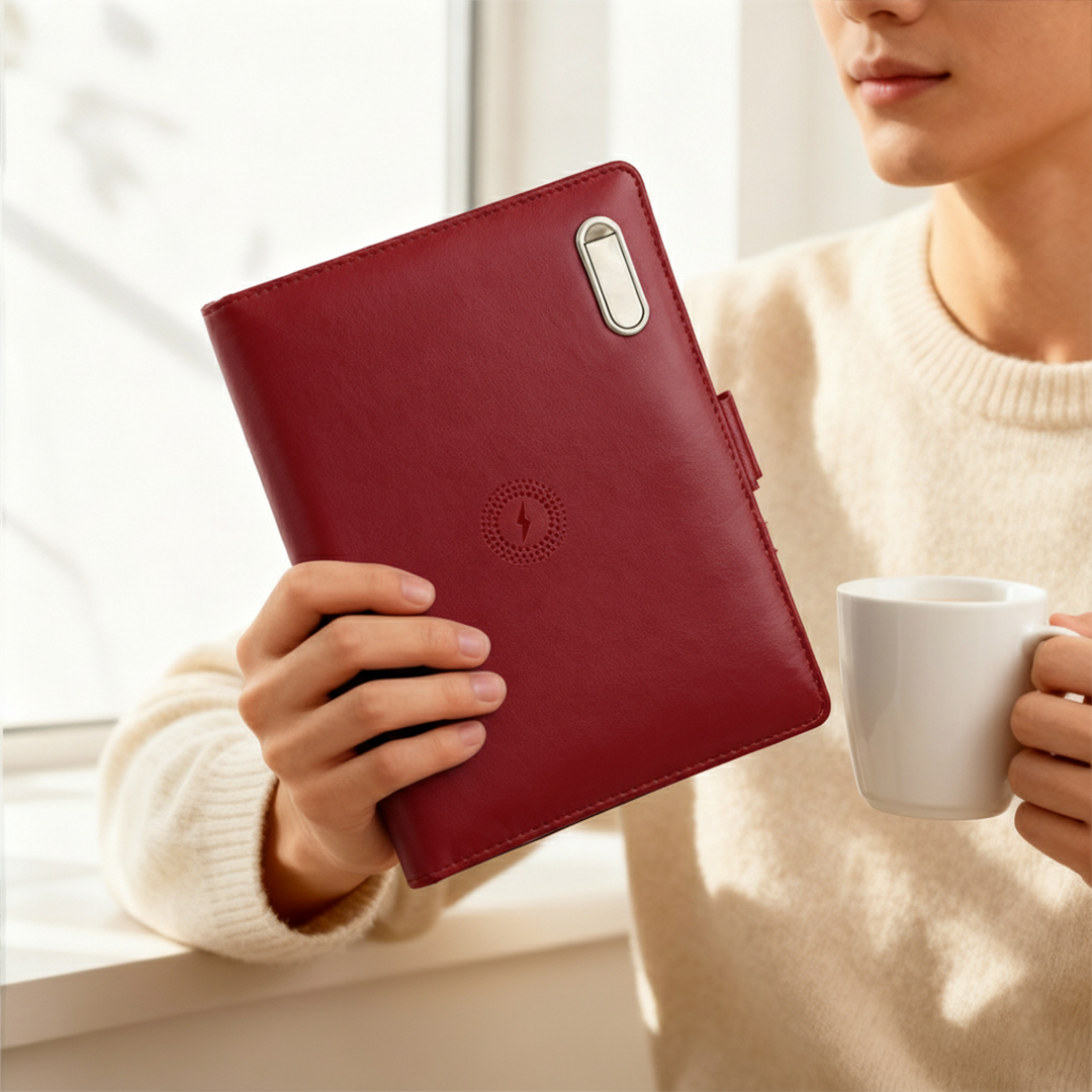 Next Gen - Smart Wireless Charging 8000 mAh Powerbank Notebook with 16 GB Pendrive - (Free Name Personalisation) - Red