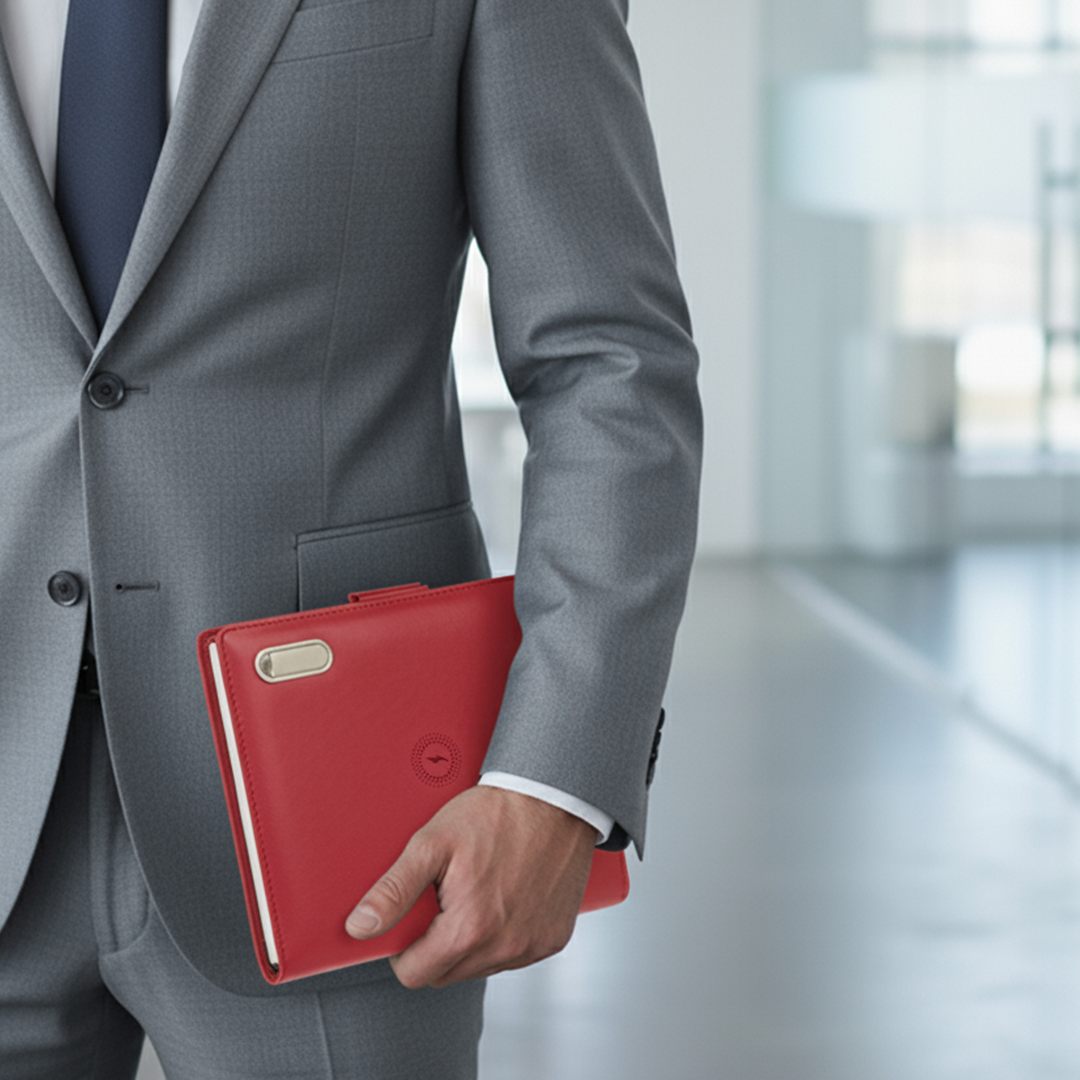 Next Gen - Smart Wireless Charging 8000 mAh Powerbank Notebook with 16 GB Pendrive - (Free Name Personalisation) - Red