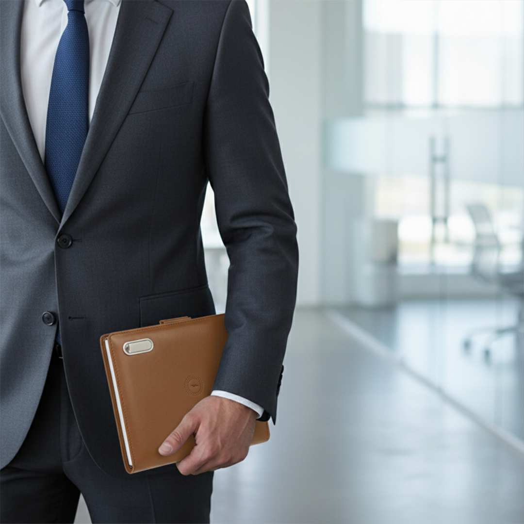 Next Gen - Smart Wireless Charging 8000 mAh Powerbank Notebook with 16 GB Pendrive - (Free Name Personalisation) - Tan