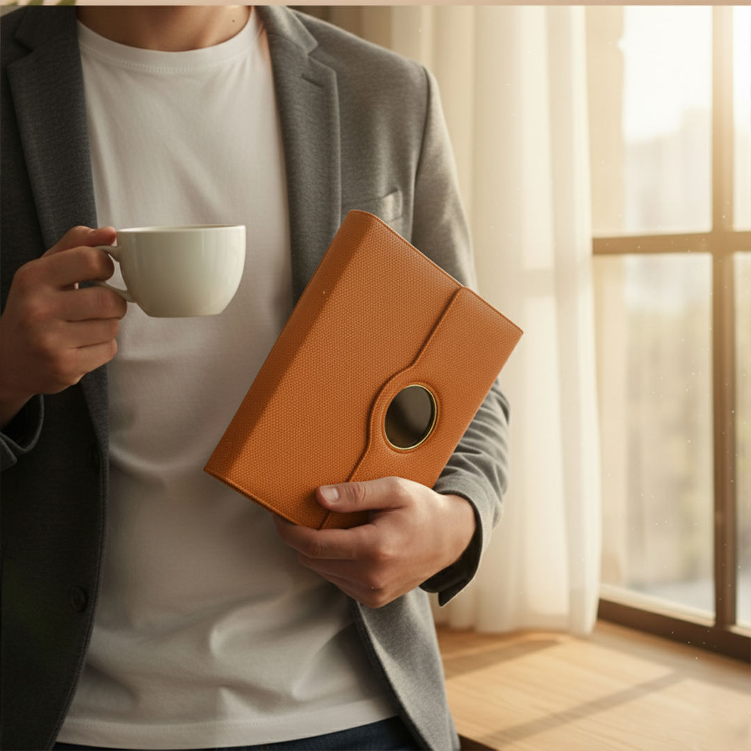 Sparq Smart Wireless Charging 8000 mAh Powerbank Notebook (Free Name Personalisation) - Tan