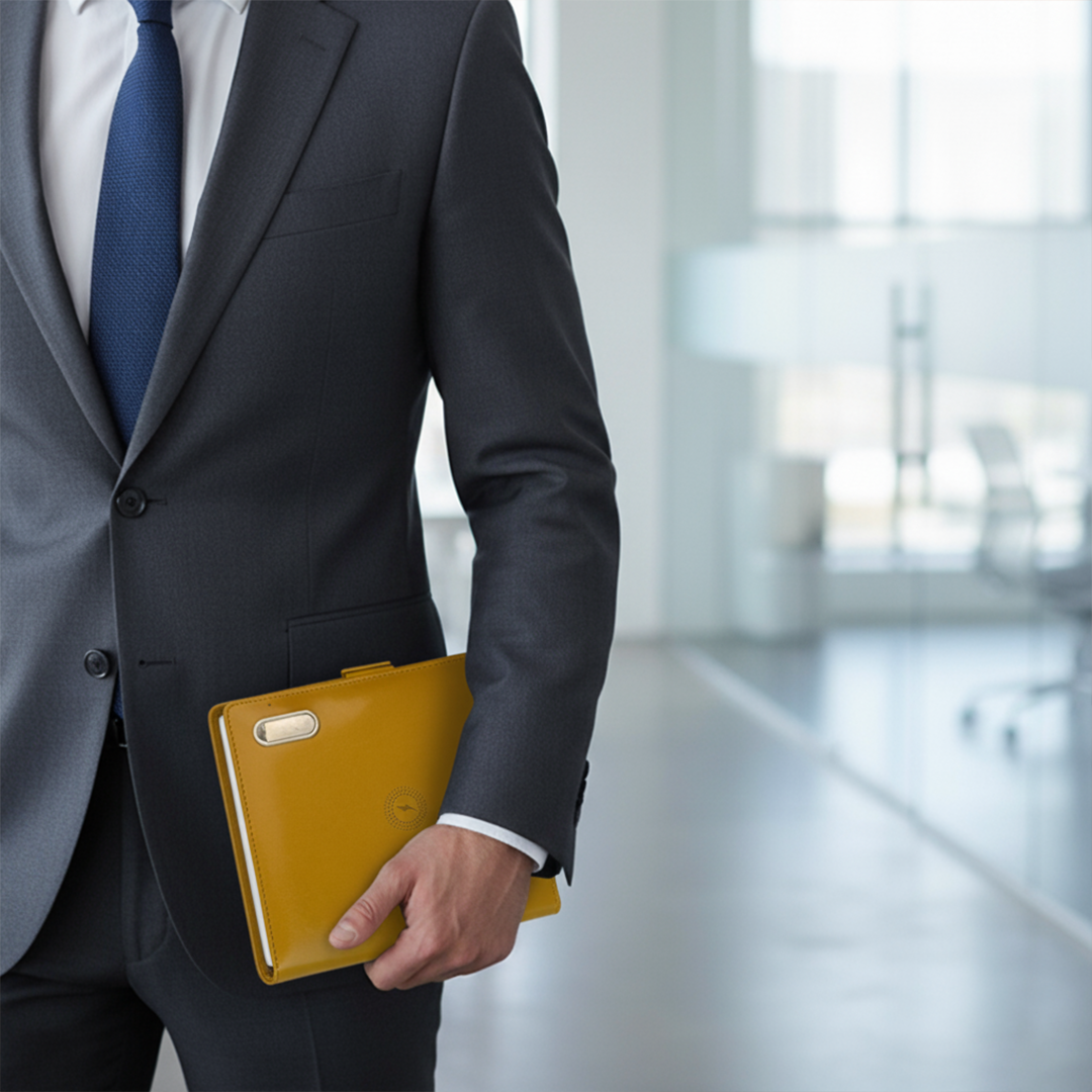 Next Gen - Smart Wireless Charging 8000 mAh Powerbank Notebook with 16 GB Pendrive - (Free Name Personalisation) - Mustard Yellow