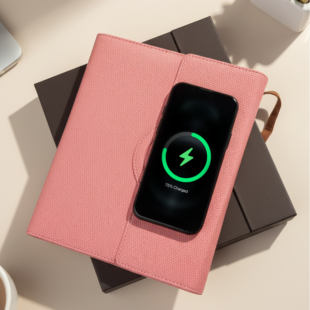 Sparq Smart Wireless Charging 8000 mAh Powerbank Notebook (Free Name Personalisation) - Pink