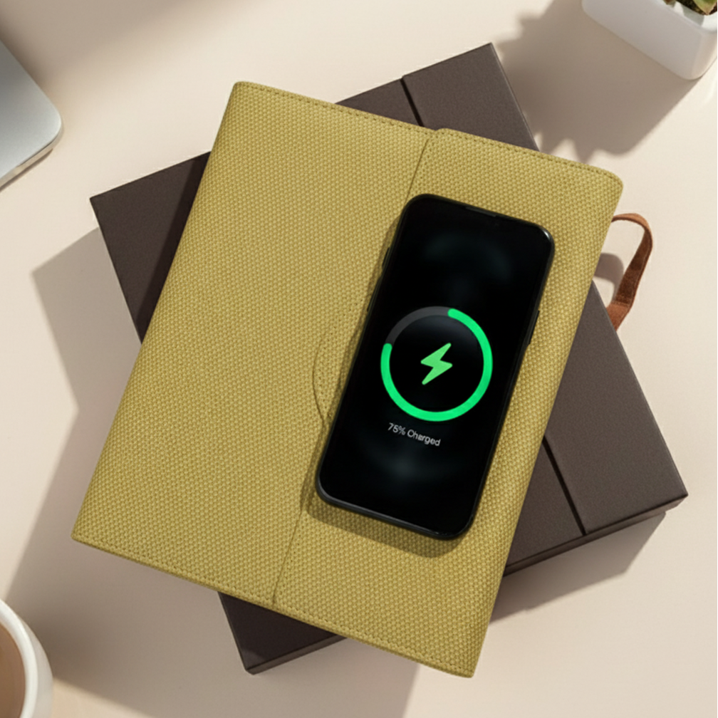 Sparq Smart Wireless Charging 8000 mAh Powerbank Notebook (Free Name Personalisation) - Beige