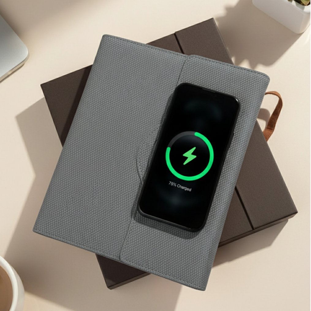 Sparq Smart Wireless Charging 8000 mAh Powerbank Notebook (Free Name Personalisation) - Grey