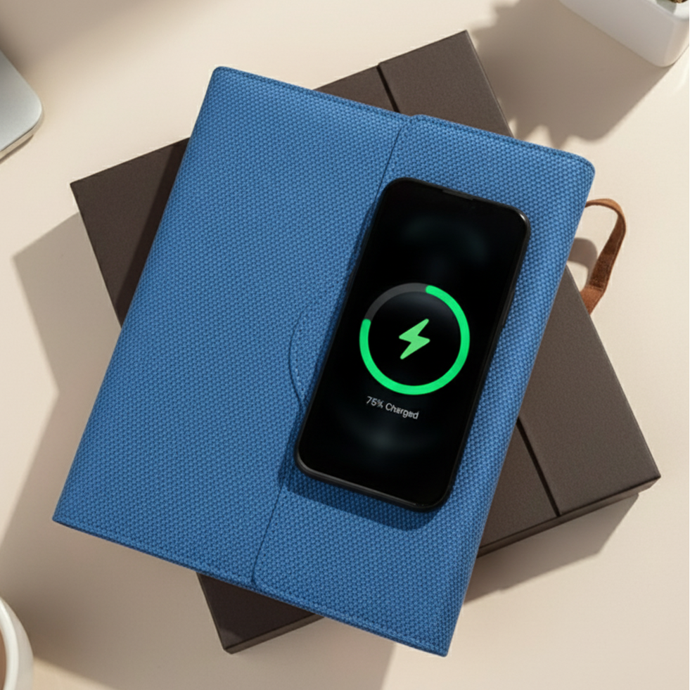 Sparq Smart Wireless Charging 8000 mAh Powerbank Notebook (Free Name Personalisation) - Navy Blue