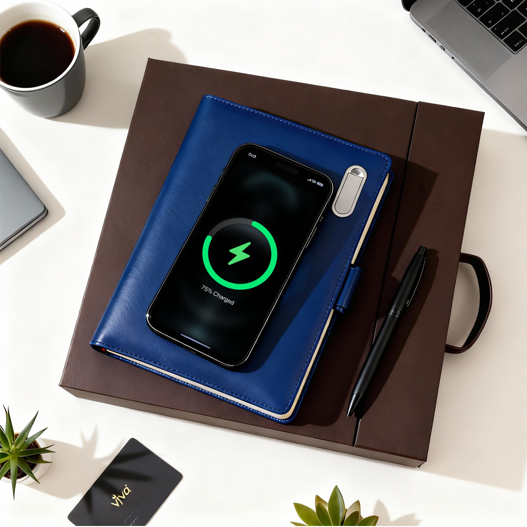 Next Gen - Smart Wireless Charging 8000 mAh Powerbank Notebook with 16 GB Pendrive - (Free Name Personalisation) - Blue