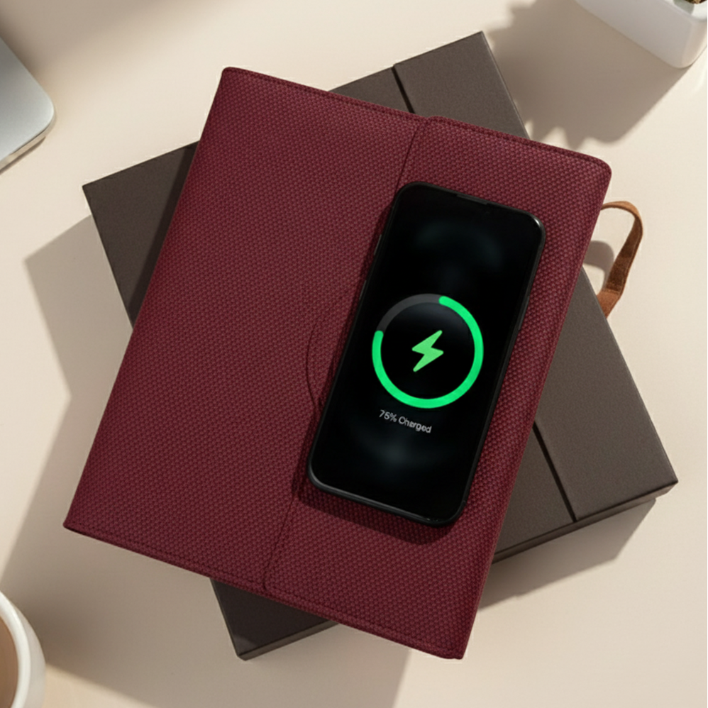 Sparq Smart Wireless Charging 8000 mAh Powerbank Notebook (Free Name Personalisation) - Burgundy