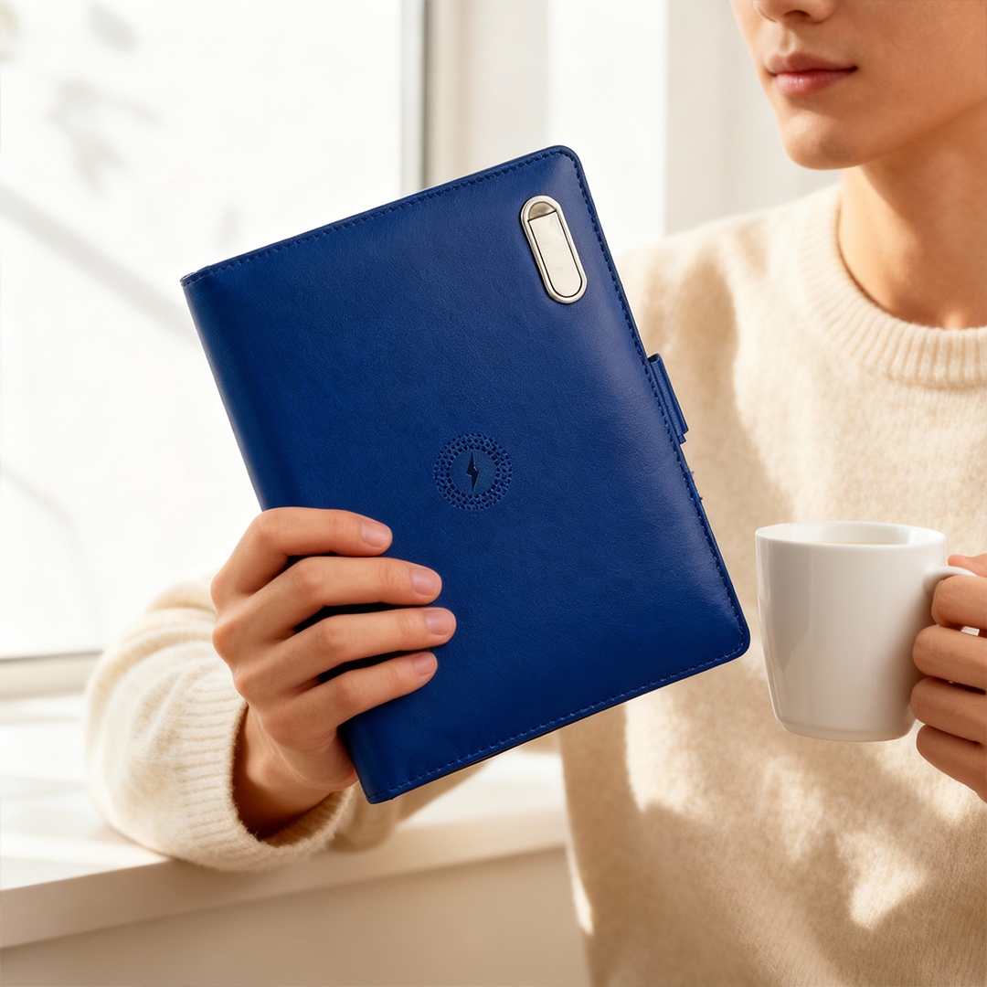 Next Gen - Smart Wireless Charging 8000 mAh Powerbank Notebook with 16 GB Pendrive - (Free Name Personalisation) - Blue