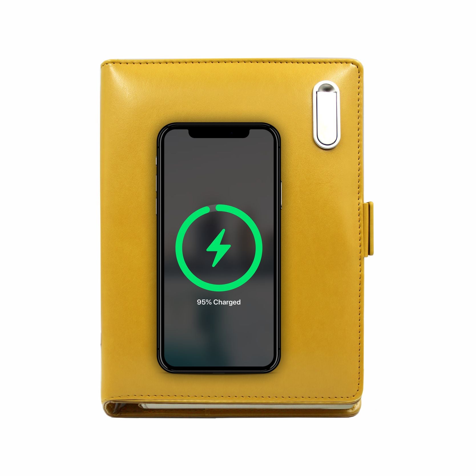 Next Gen - Smart Wireless Charging 8000 mAh Powerbank Notebook with 16 GB Pendrive - (Free Name Personalisation) - Mustard Yellow