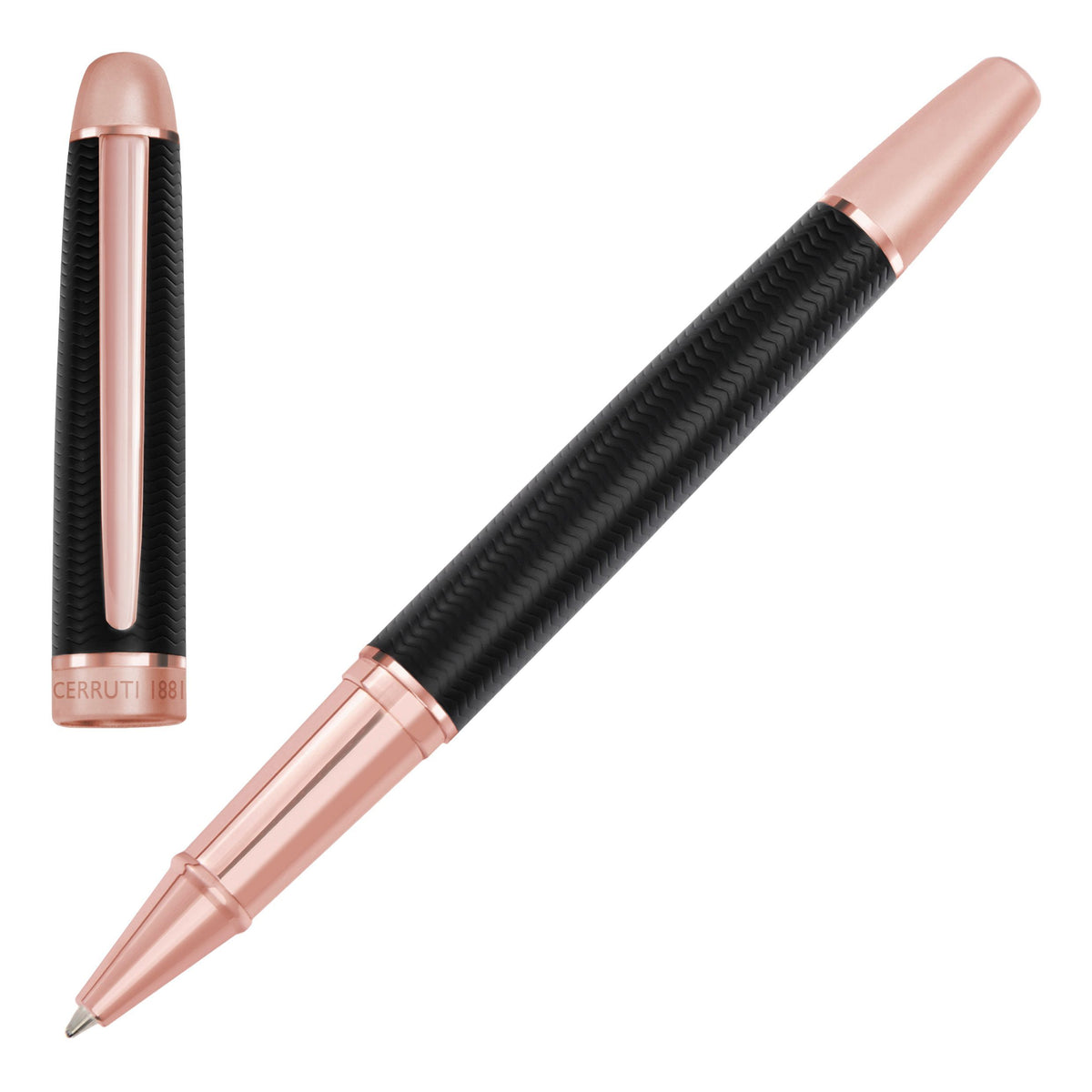 Holborn Black & Rose Gold Rollerball Pen | NSI5895E