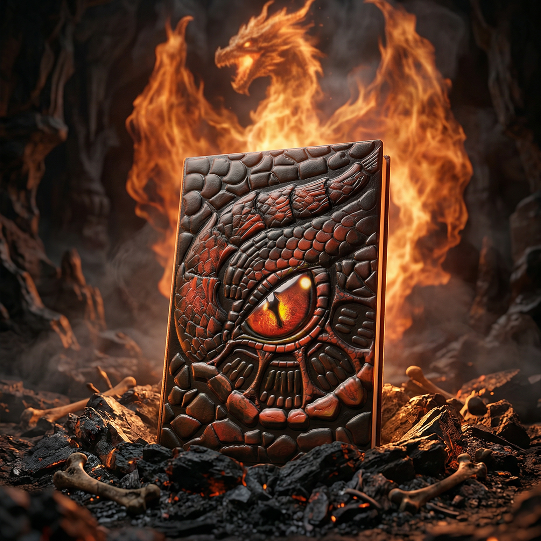 Abyssal Gaze – Fiery Turtle Eye Red 3D Embossed Vintage Leather Journal Notebook with Golden Diamond Ball Pen (Limited Edition)